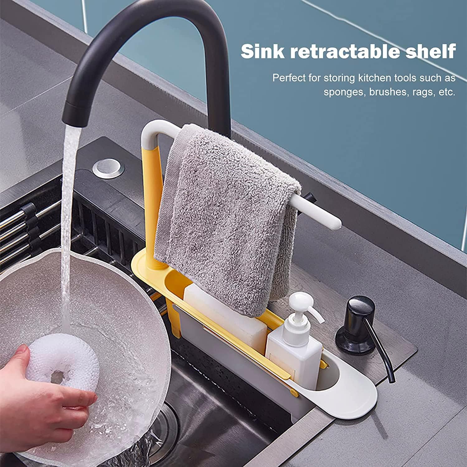 Telescopic Sink Storage Rack Material Kitchen Rag Rack Shelf Drain Basket (1 Pc) - Image 4