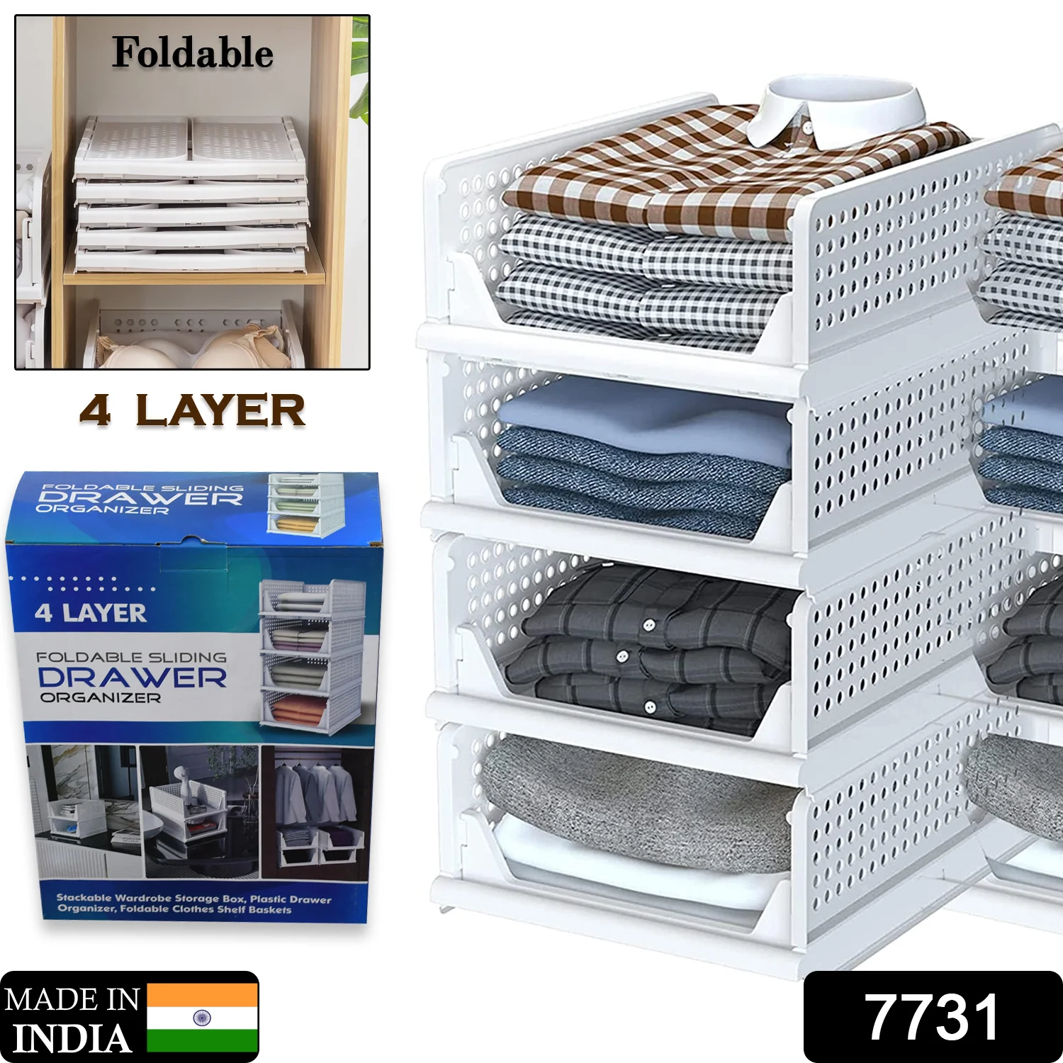 4 Layer Clothes Organizer Foldable Wardrobe Drawer Storage for Closet - Image 2