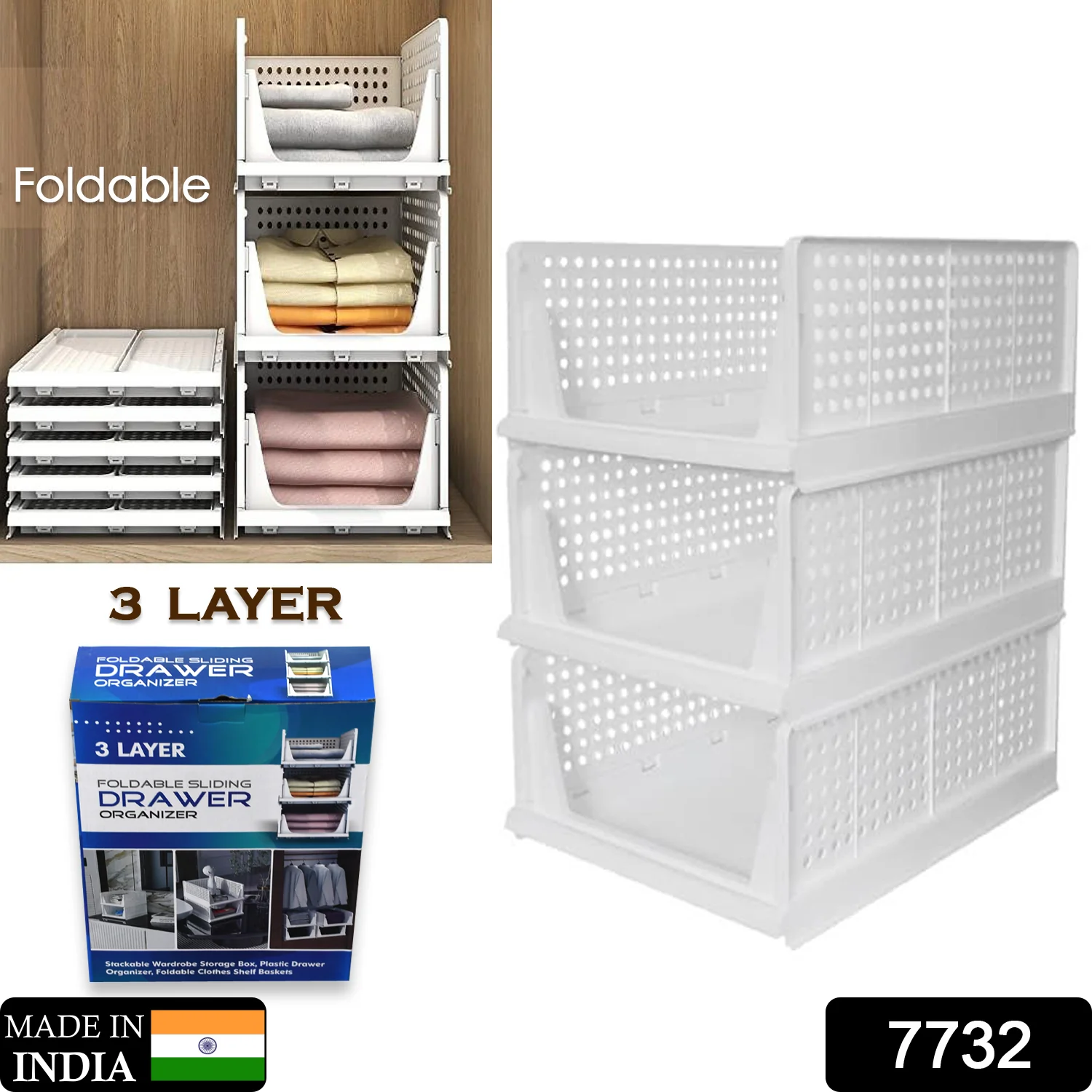 3-Layer Foldable Wardrobe Clothes Organizer Shelf Basket - Image 2