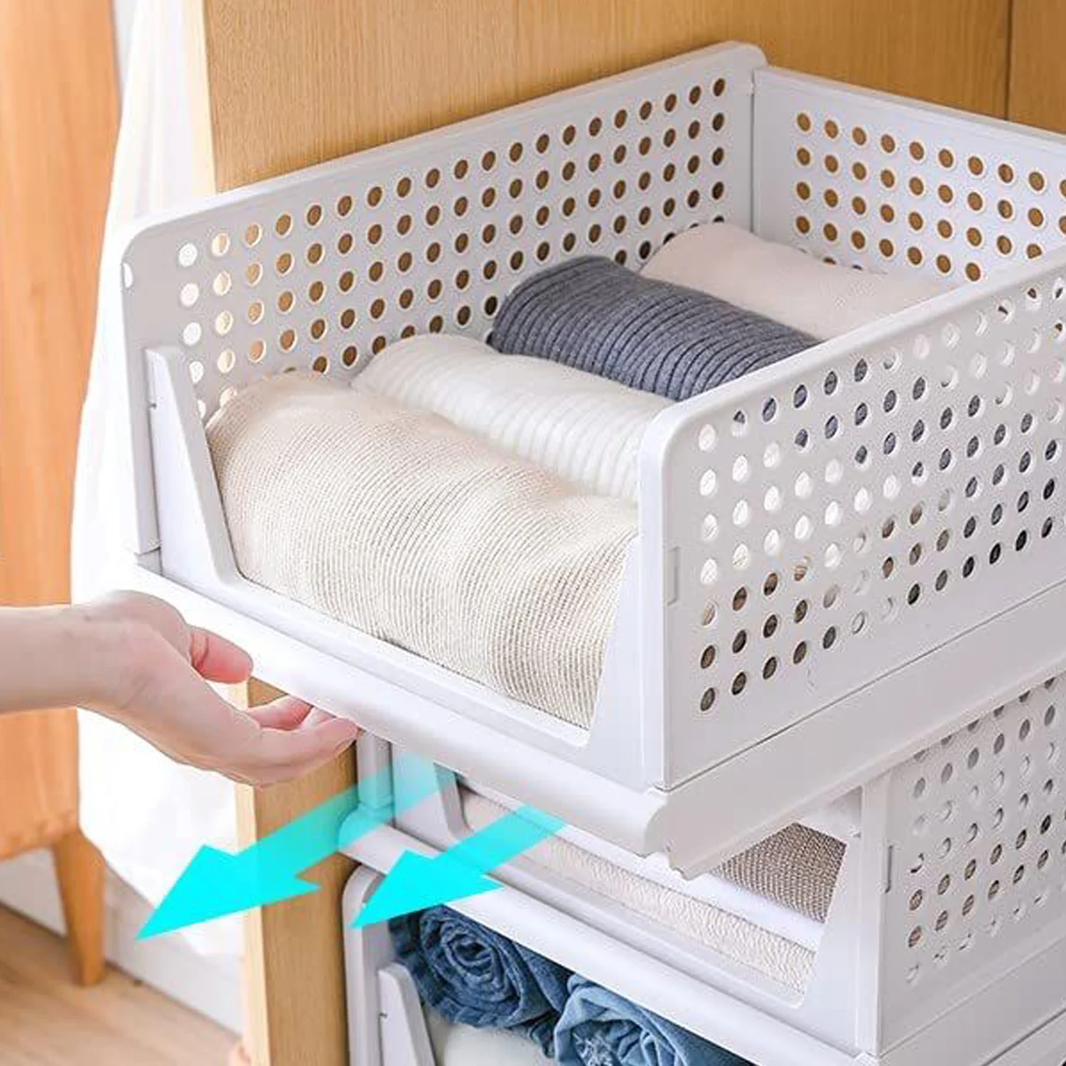 3-Layer Foldable Wardrobe Clothes Organizer Shelf Basket - Image 4