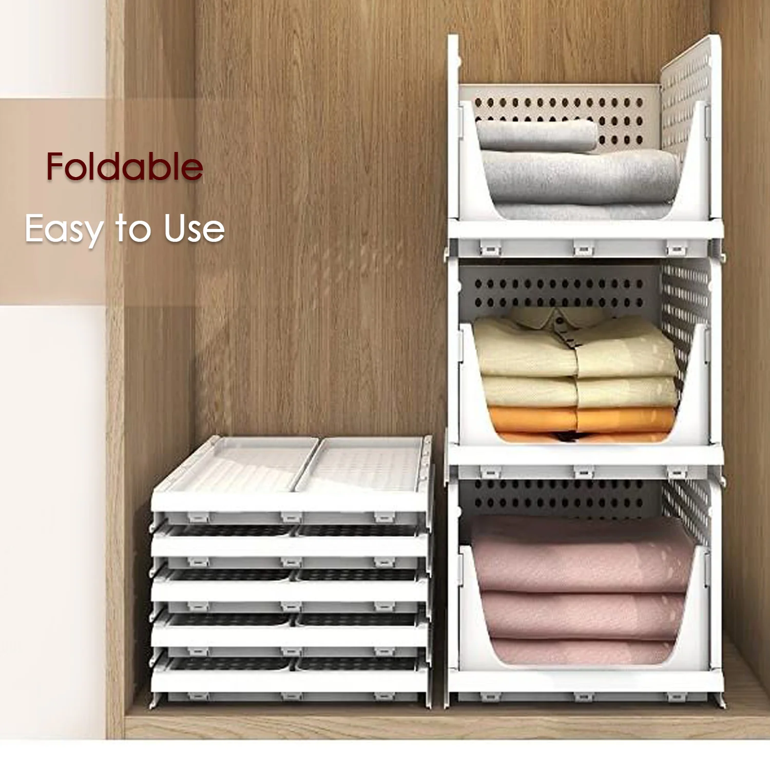 3-Layer Foldable Wardrobe Clothes Organizer Shelf Basket - Image 5