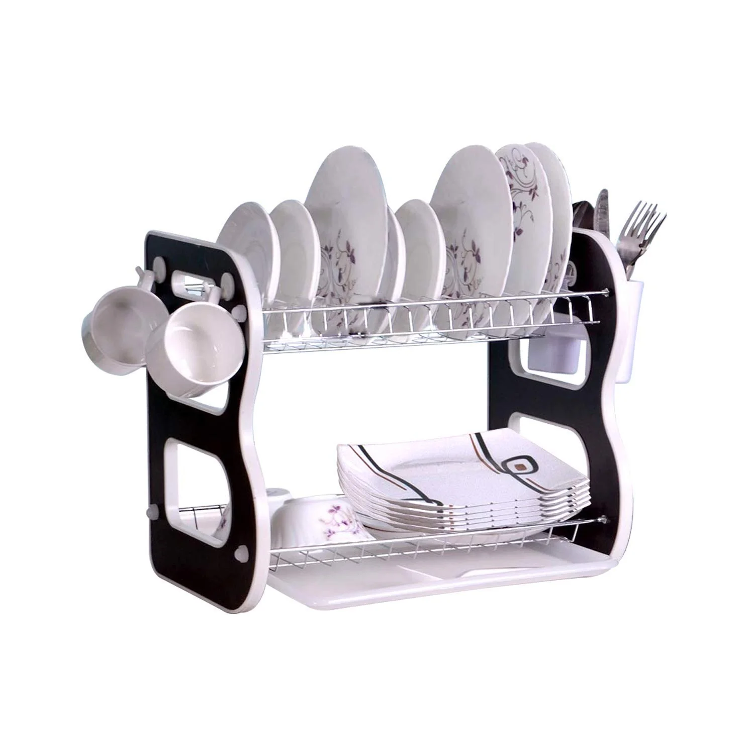 DISH DRAINER TWO LAYER DISH DRYING RACK WITH DRAIN BOARD - Image 2