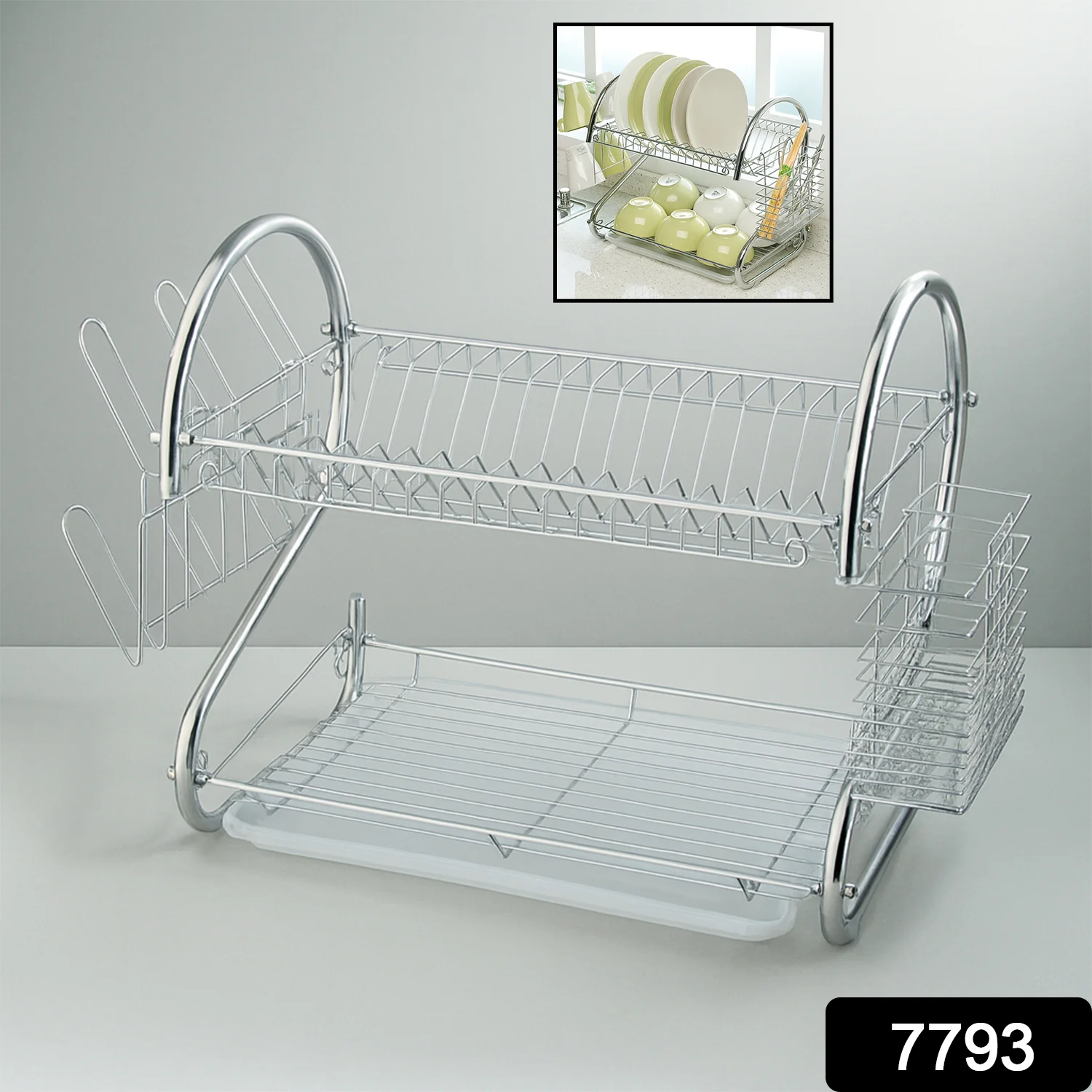 STAINLESS STEEL RECTANGLE DISH DRAINER RACK / BASKET WITH DRIP TRAY - Image 2