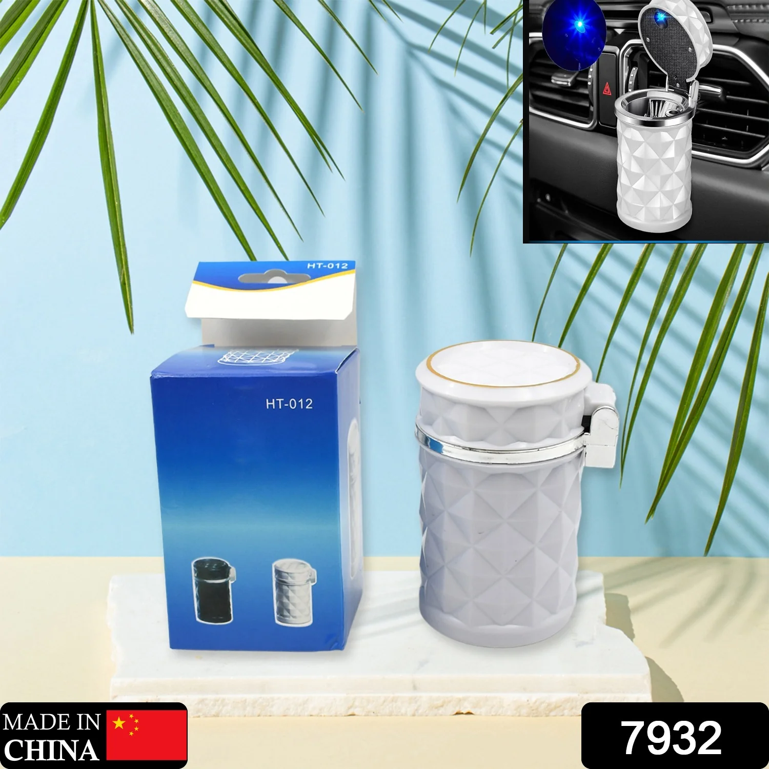 Car Cupholder LED Ashtray – Portable Blue Light, Lid & Waste Bin, Cigarette Ashtray - Image 2