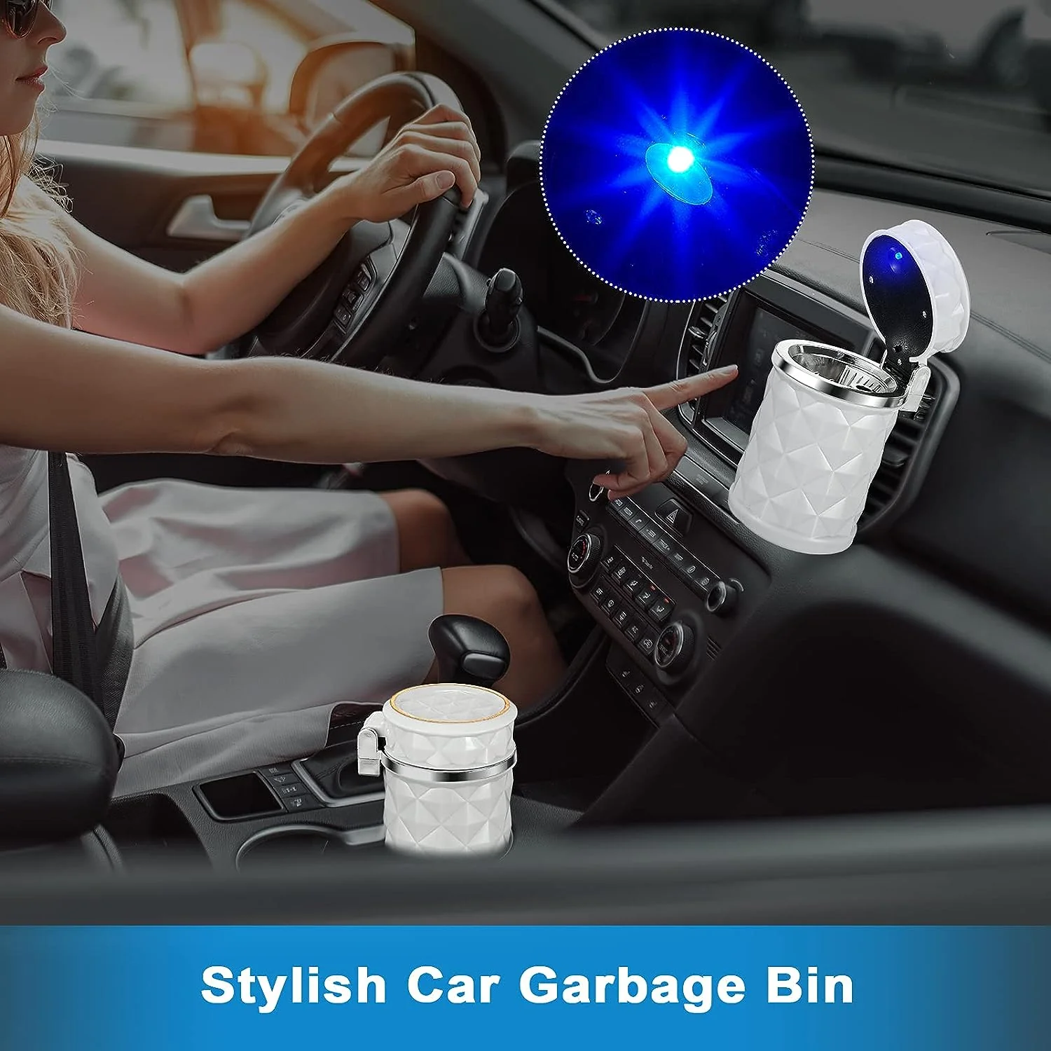 Car Cupholder LED Ashtray – Portable Blue Light, Lid & Waste Bin, Cigarette Ashtray - Image 5