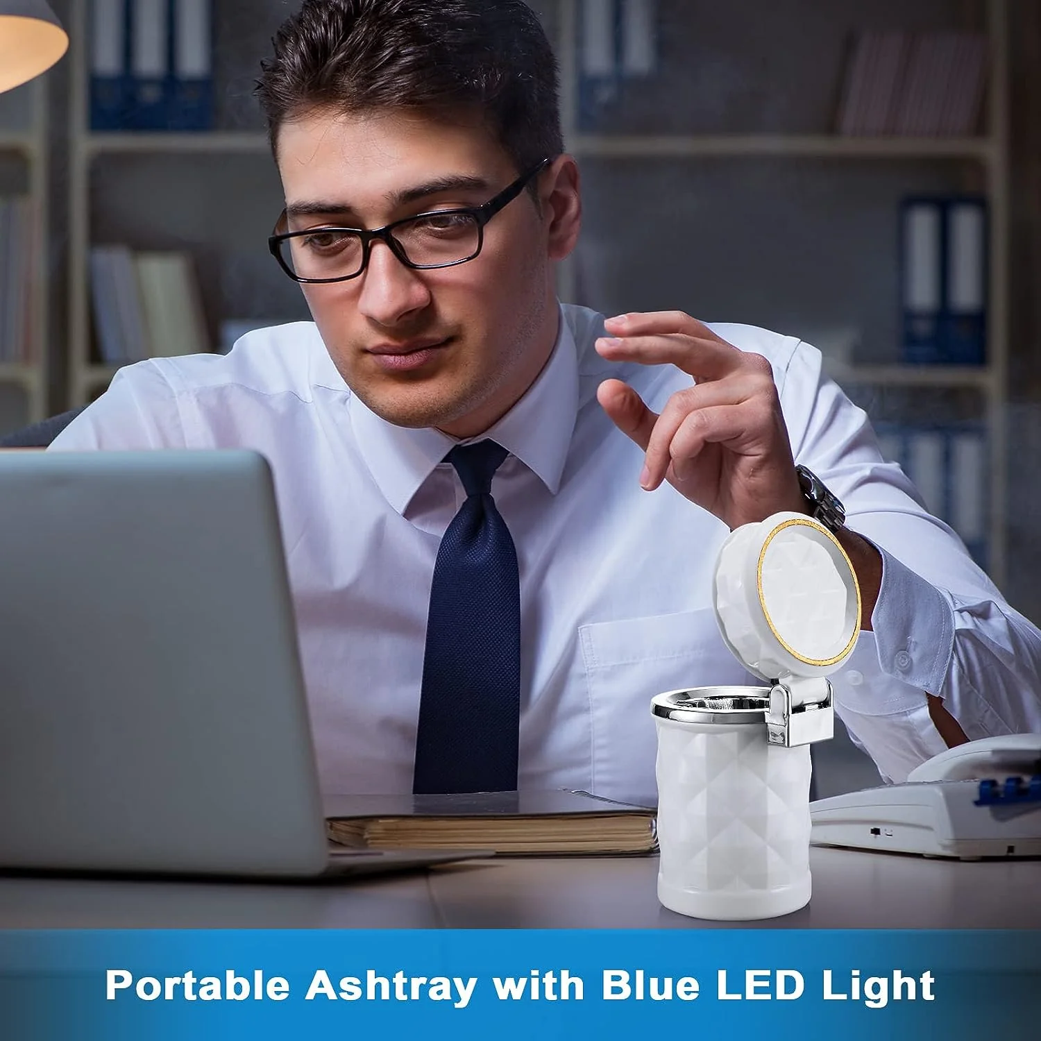 Car Cupholder LED Ashtray – Portable Blue Light, Lid & Waste Bin, Cigarette Ashtray - Image 6
