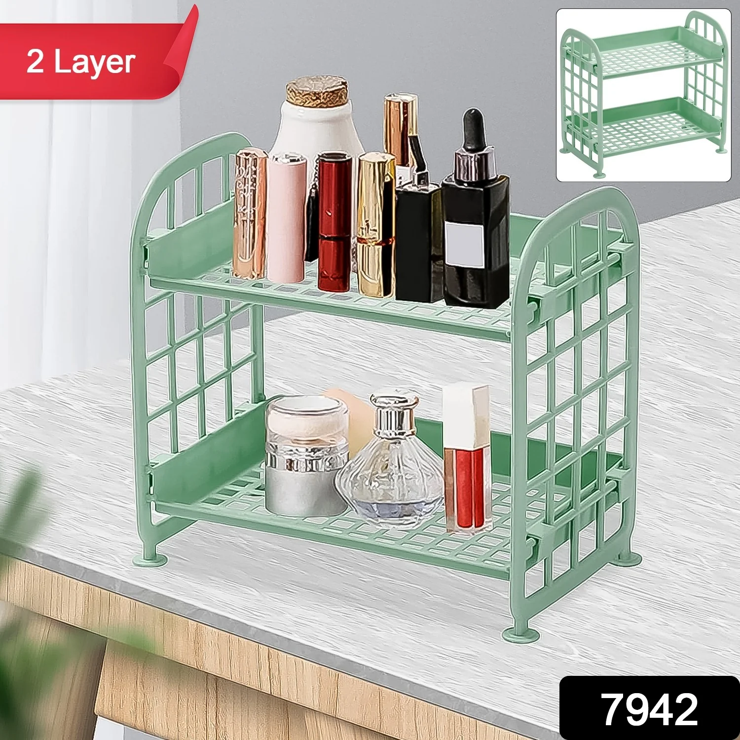 2Layer Foldable Plastic Small Storage Shelf / Rack (1 Pc / Mix Color) - Image 2