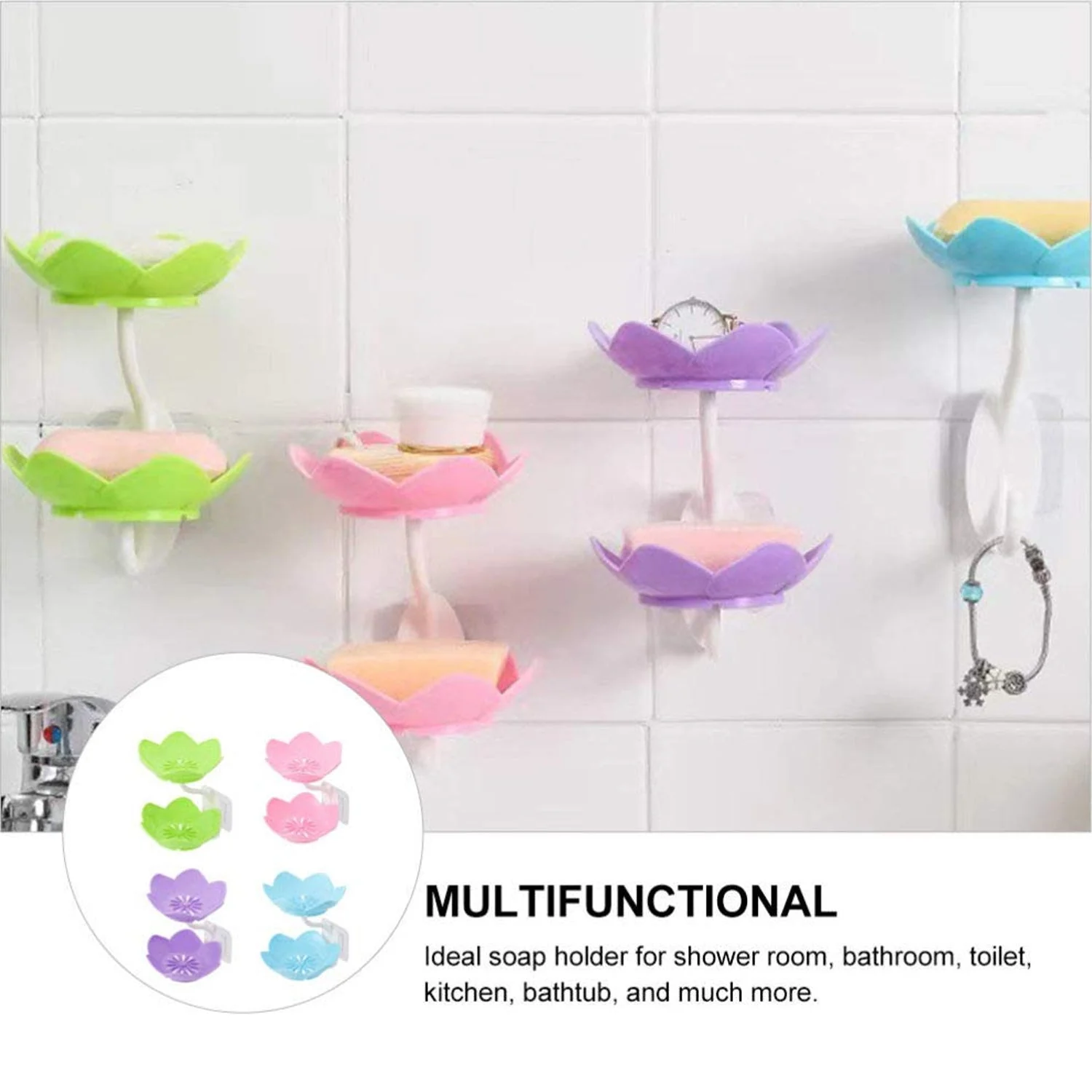 Double Layer Flower Self Draining Soap Dish Holder, Bathroom Shower Soap Holder - Image 3