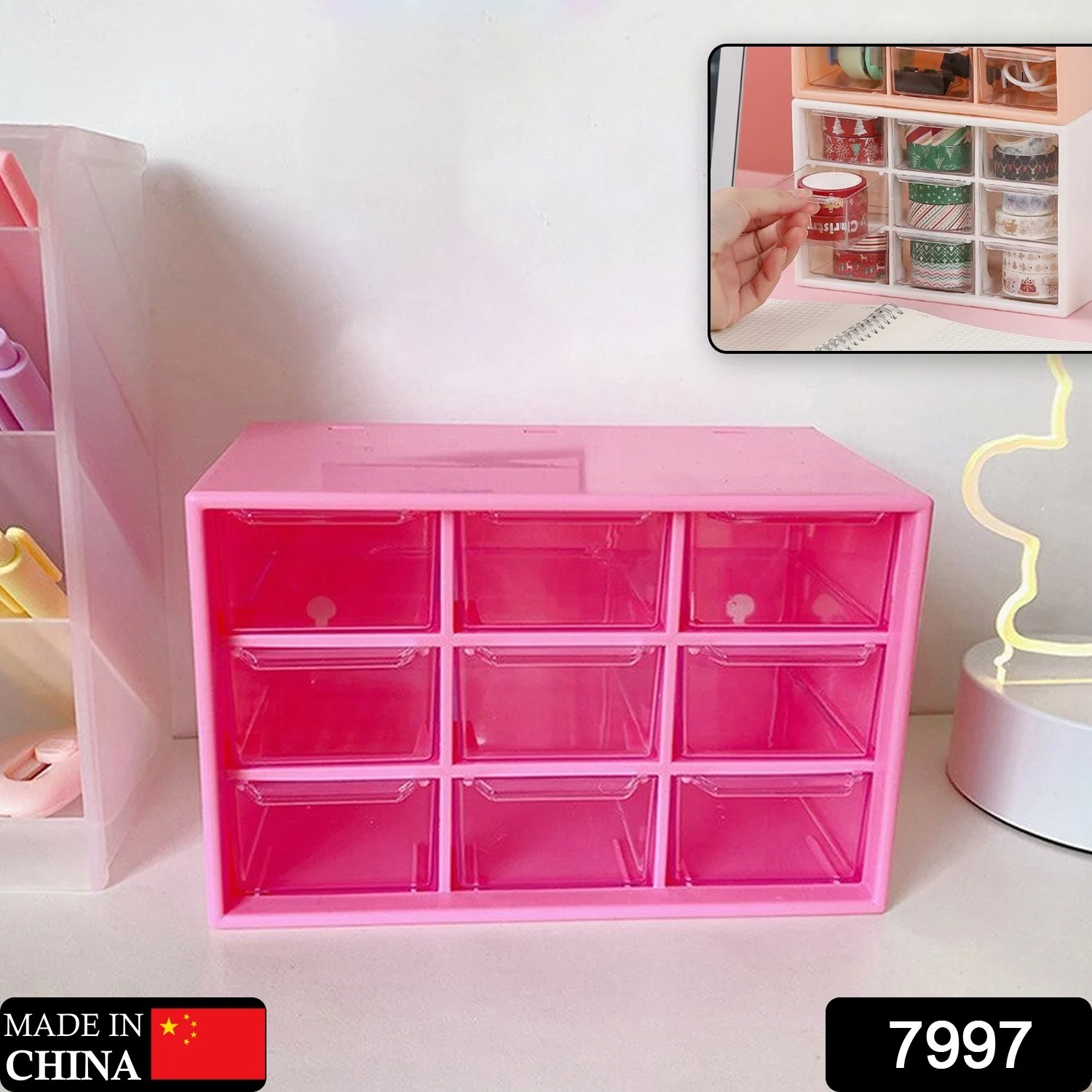 Storage Box 9 Grids Multi-Purpose Desktop Drawer Organizer  Hanging Hole Design - Image 2