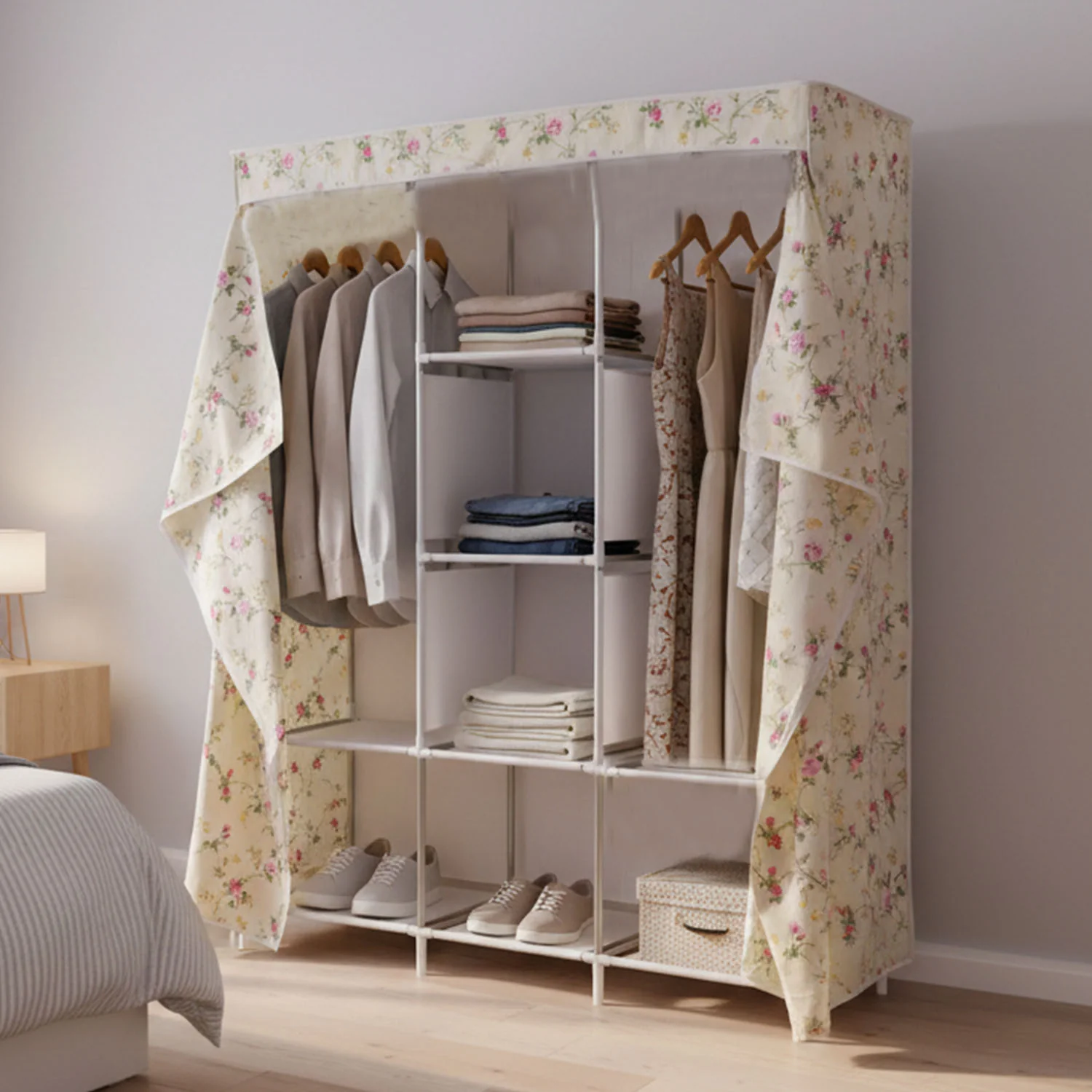 8 Compartment Portable Fabric Wardrobe Closet, Collapsible Wardrobe Racks - Image 5