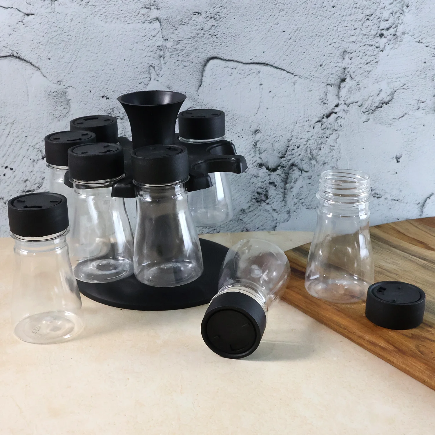 8 in 1 Revolving Plastic Spice Rack Set with Rotating Stand - Image 7