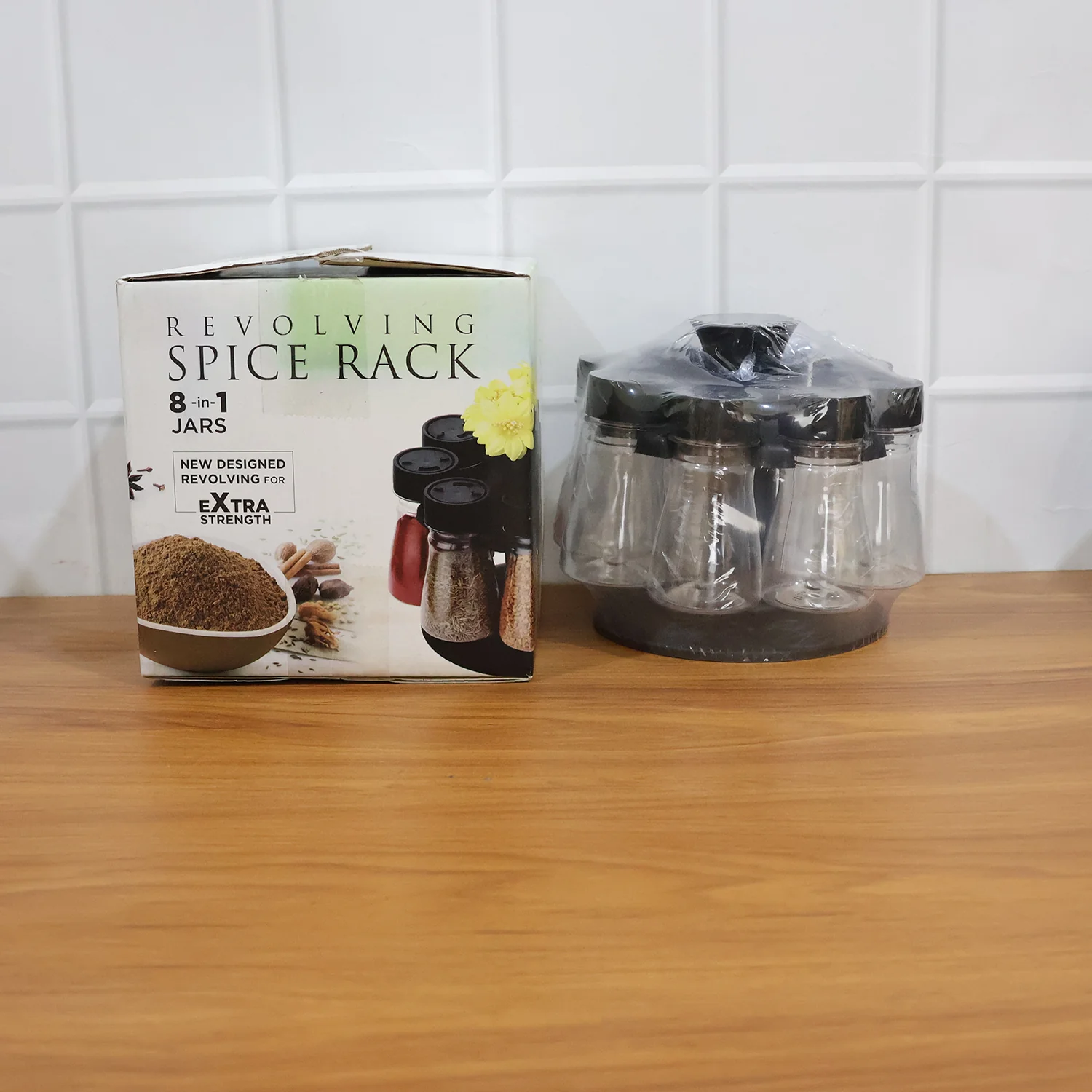 8 in 1 Revolving Plastic Spice Rack Set with Rotating Stand - Image 9