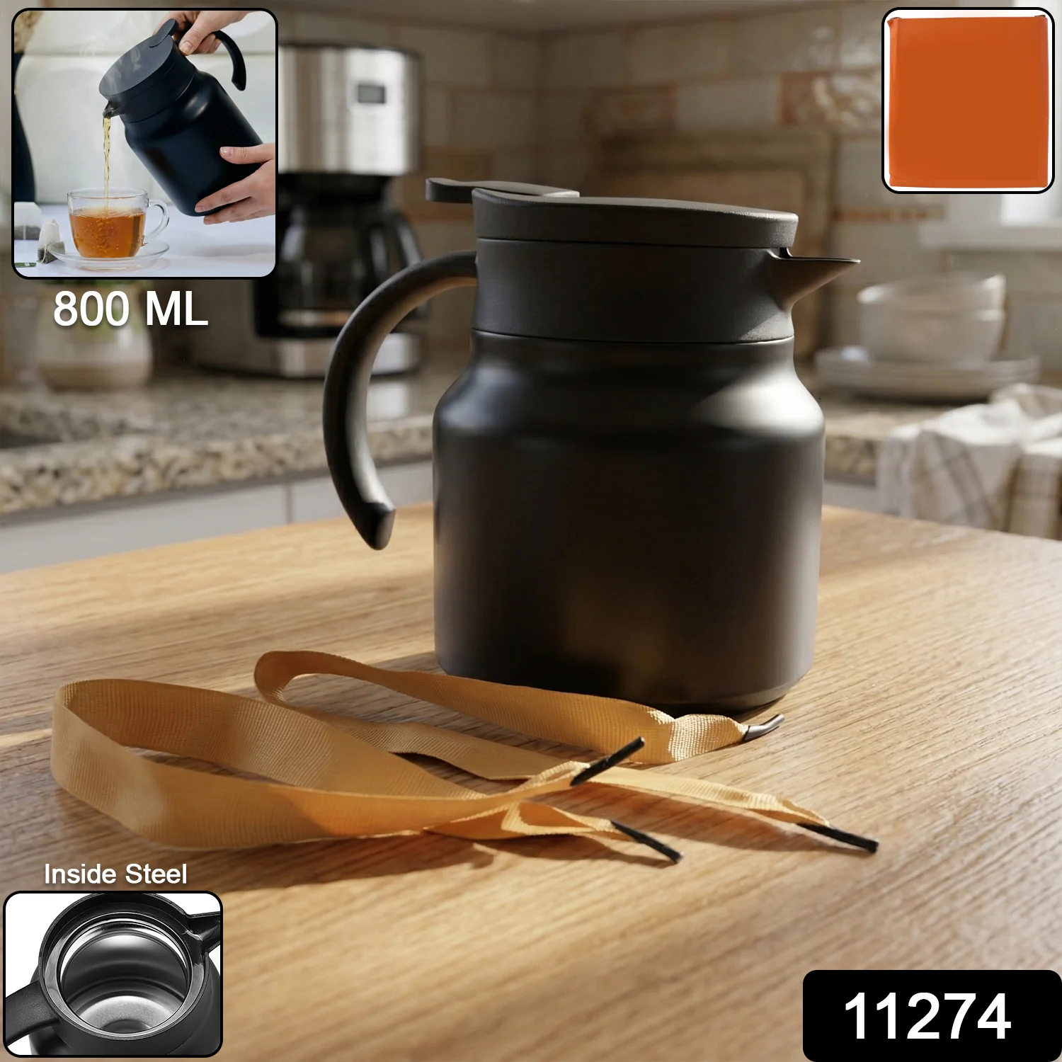 800 ML Insulated Thermos Flask with Handle and Strap - Image 2