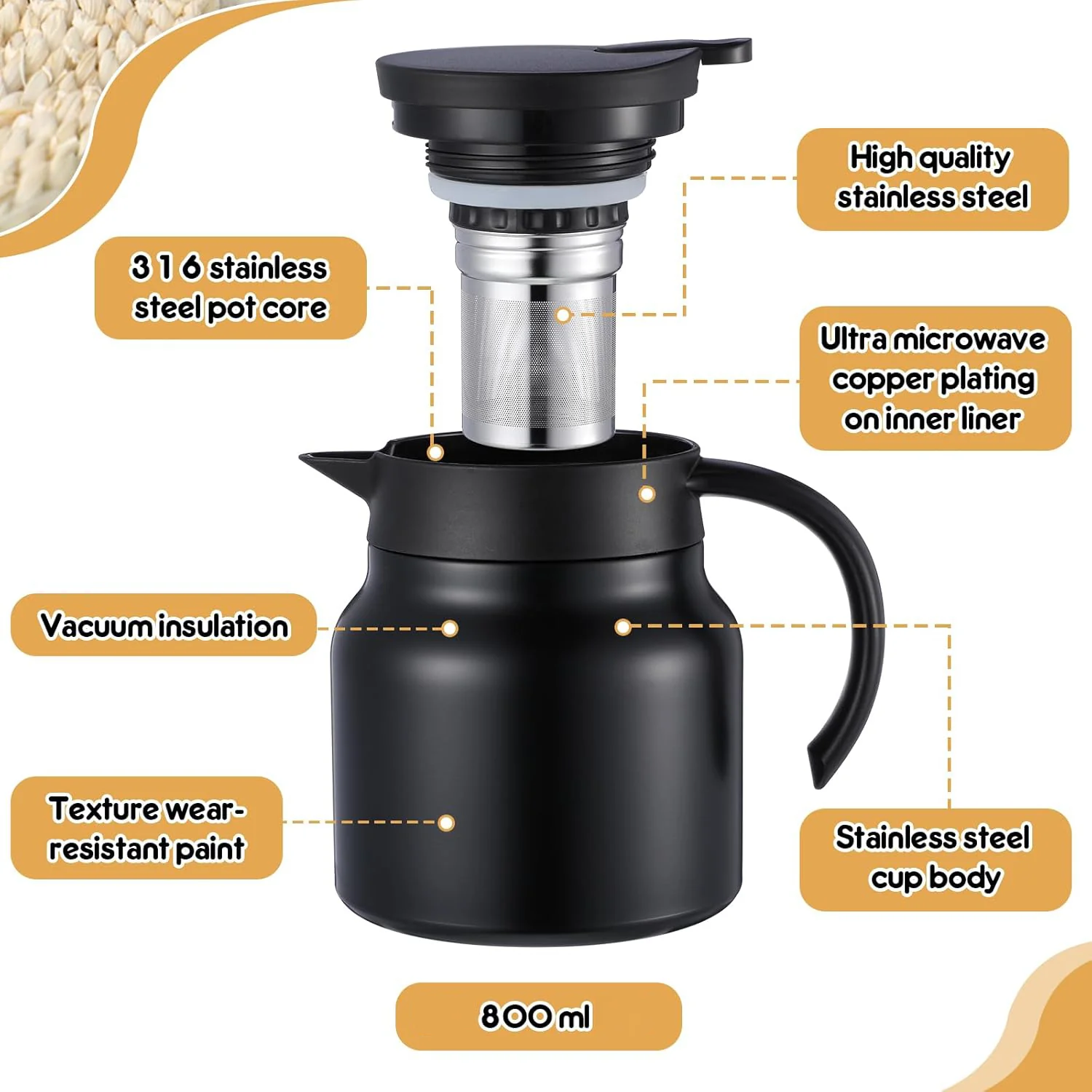 800 ML Insulated Thermos Flask with Handle and Strap - Image 3