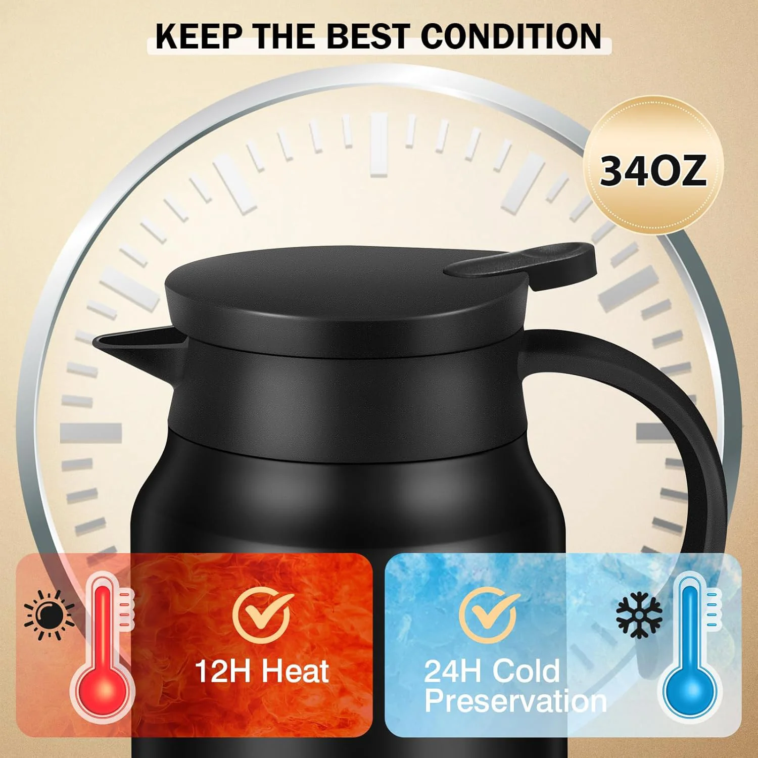 800 ML Insulated Thermos Flask with Handle and Strap - Image 9