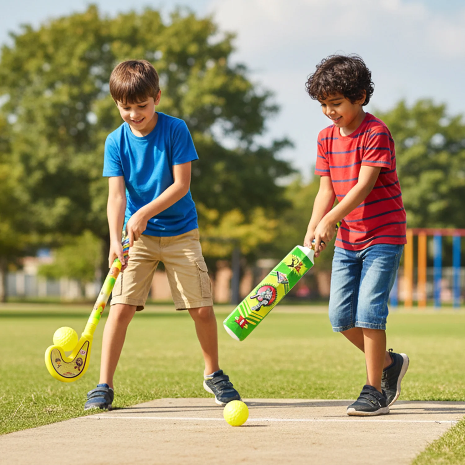 Combo of Light Weight Plastic Bat, Ball & Hockey for Kids, Boys, Indoor, Outdoor Play - Image 3