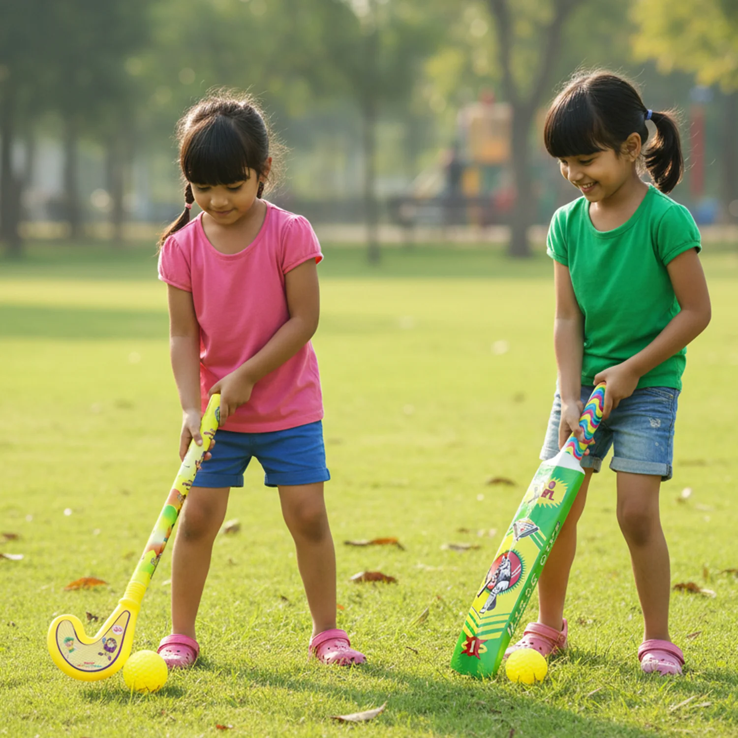 Combo of Light Weight Plastic Bat, Ball & Hockey for Kids, Boys, Indoor, Outdoor Play - Image 4