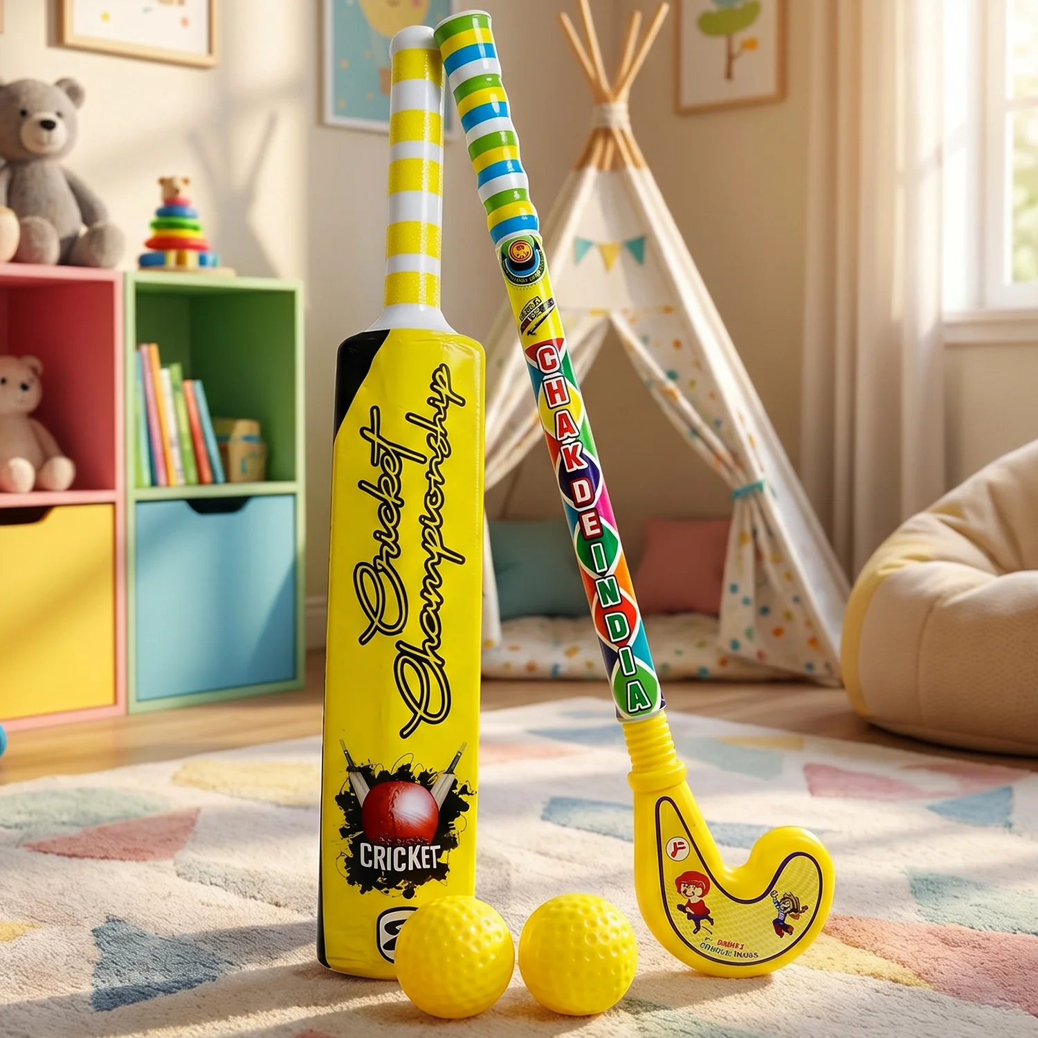 Combo of Light Weight Plastic Bat, Ball & Hockey for Kids - Image 3