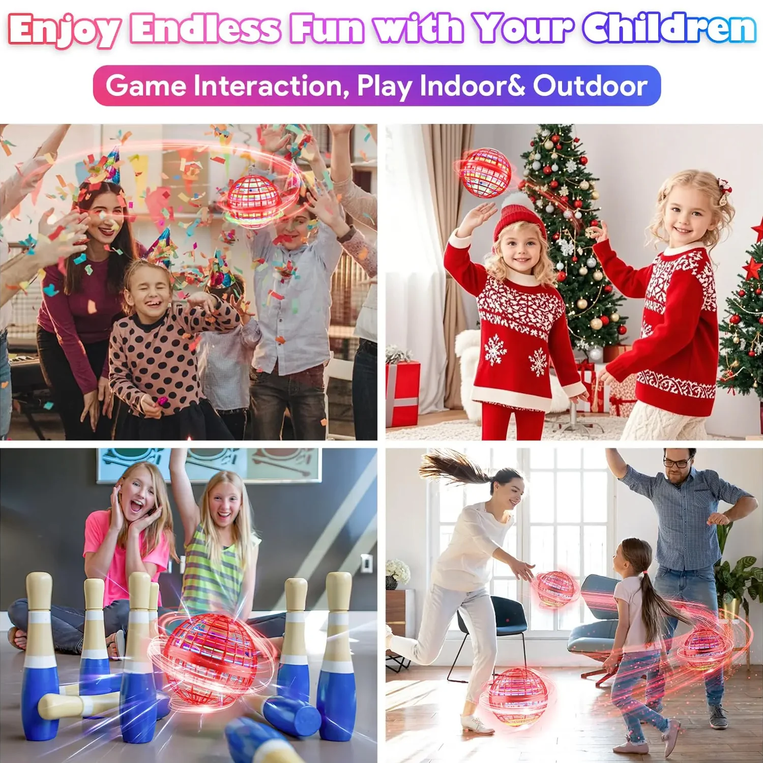 Flying Ball Toys, USB Rechargeable Built-in RGB Lights 360°Rotating Magic Controller - Image 3