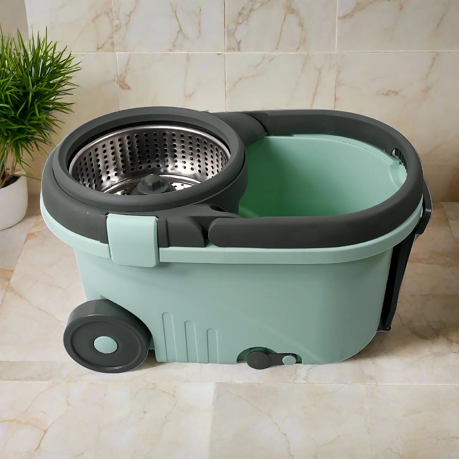 Ganesh Quick Spin Mop Steel Spin, Bucket Floor Cleaning 2 Micro fiber head / Refill - Image 3