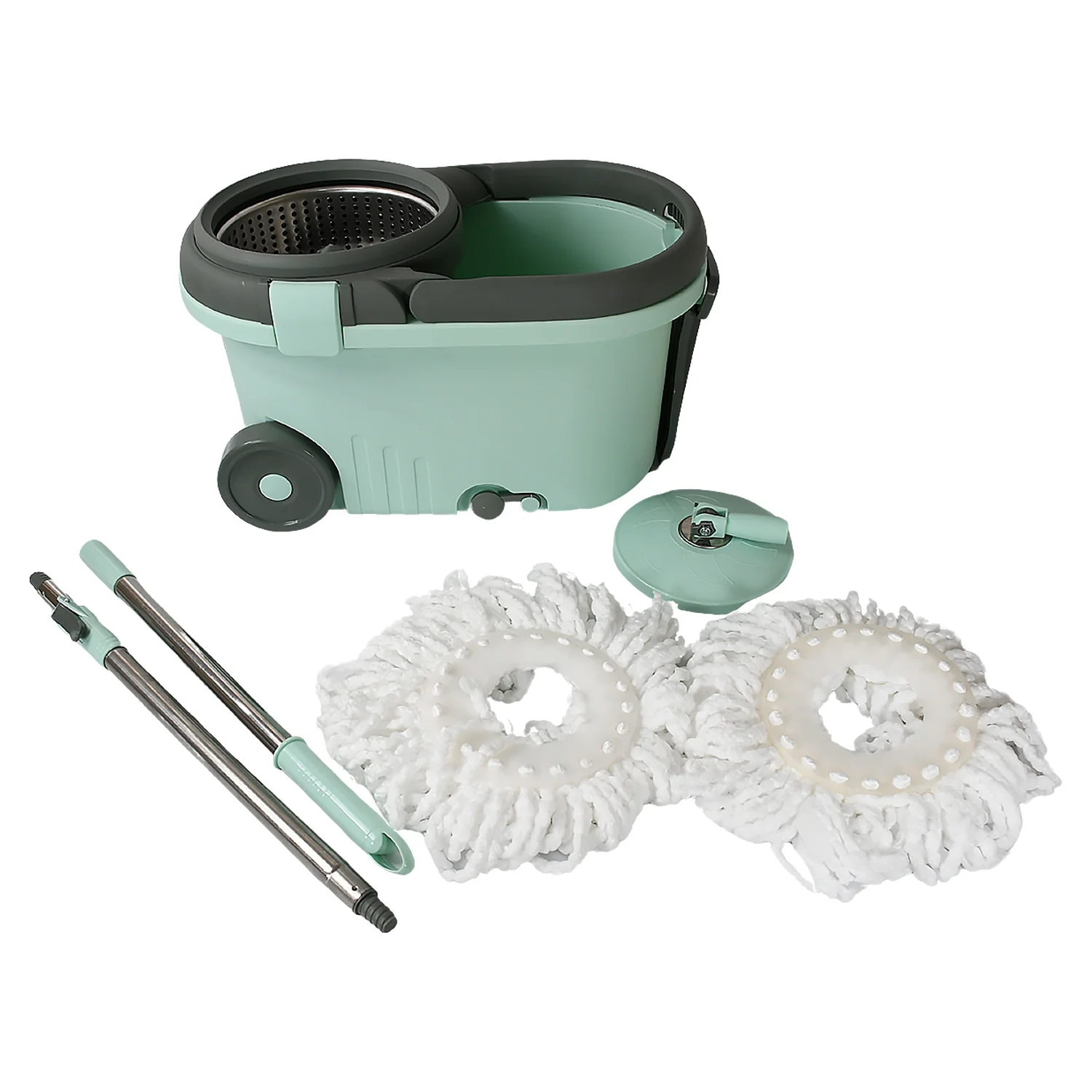 Ganesh Quick Spin Mop Steel Spin, Bucket Floor Cleaning 2 Micro fiber head / Refill - Image 4
