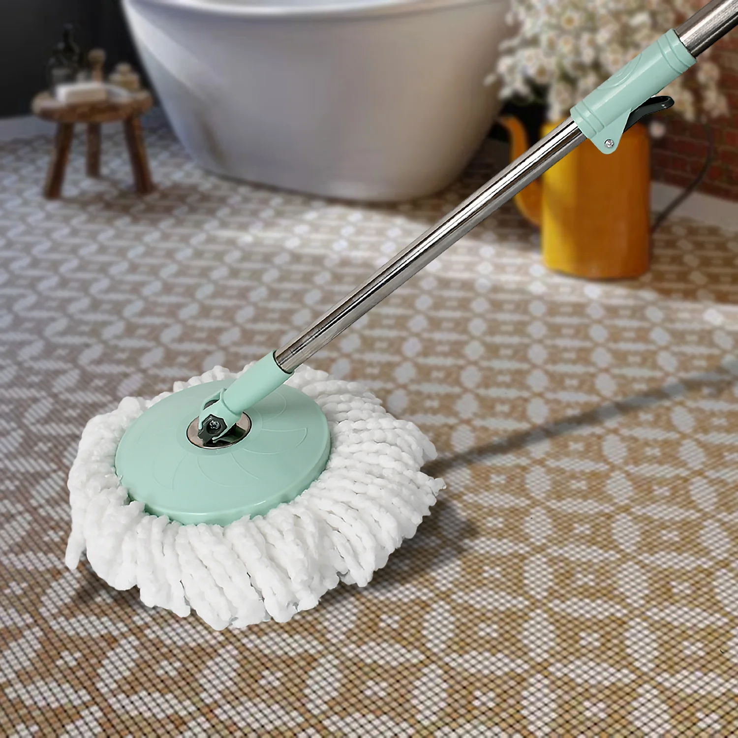 Ganesh Quick Spin Mop Steel Spin, Bucket Floor Cleaning 2 Micro fiber head / Refill - Image 5