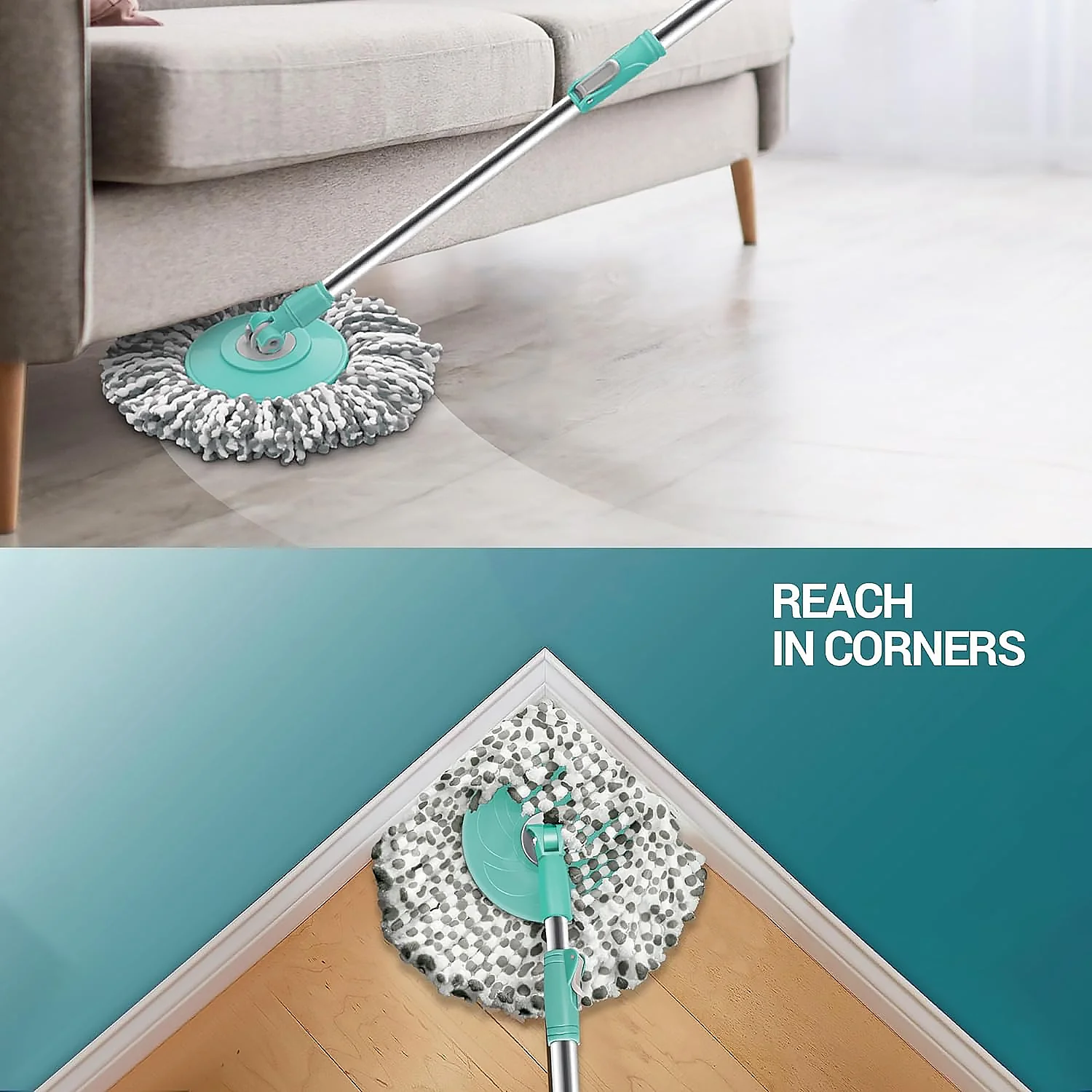 Ganesh Quick Spin Mop Steel Spin, Bucket Floor Cleaning 2 Micro fiber head / Refill - Image 6