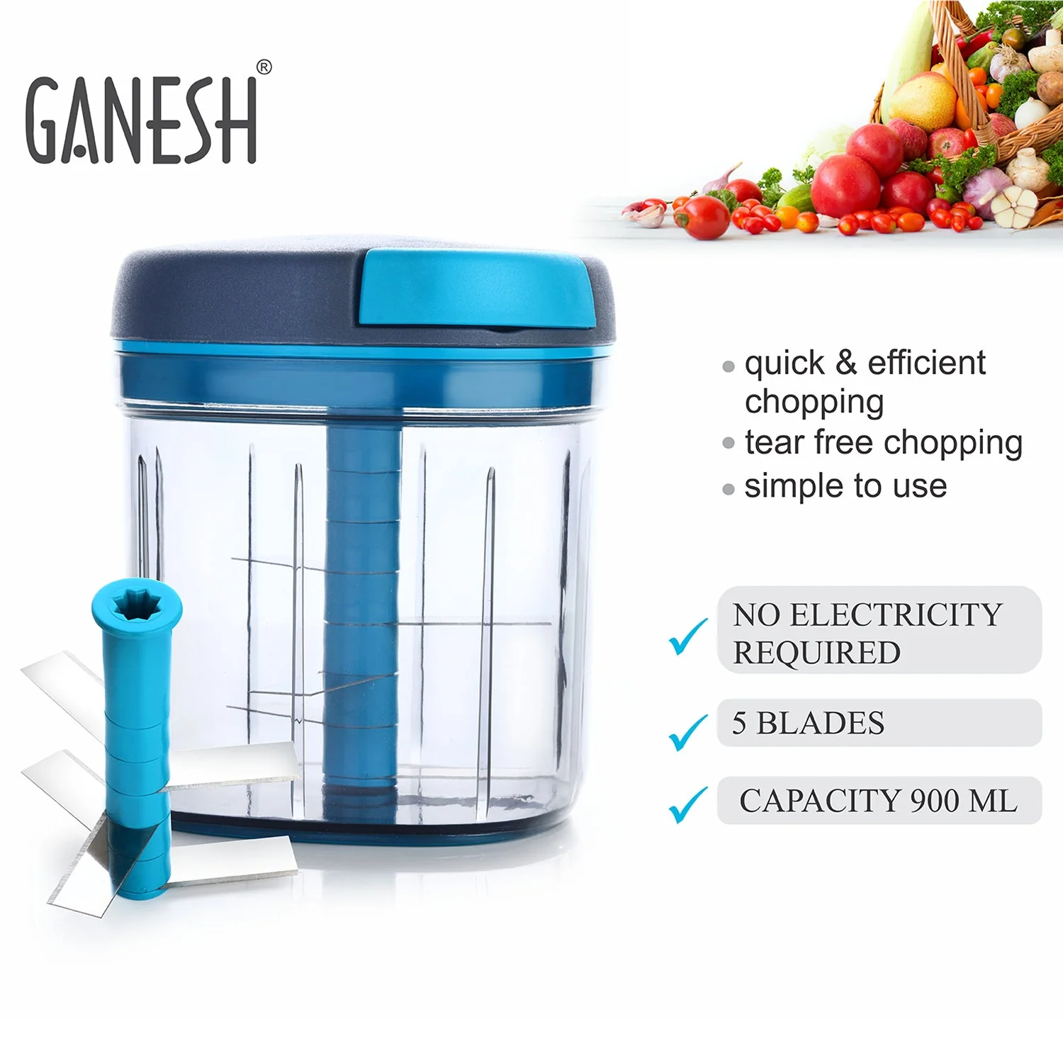 Ganesh Master Chopper with 5 Stainless Steel Blades, XL Large Jumbo Chopper (900 Ml) - Image 5