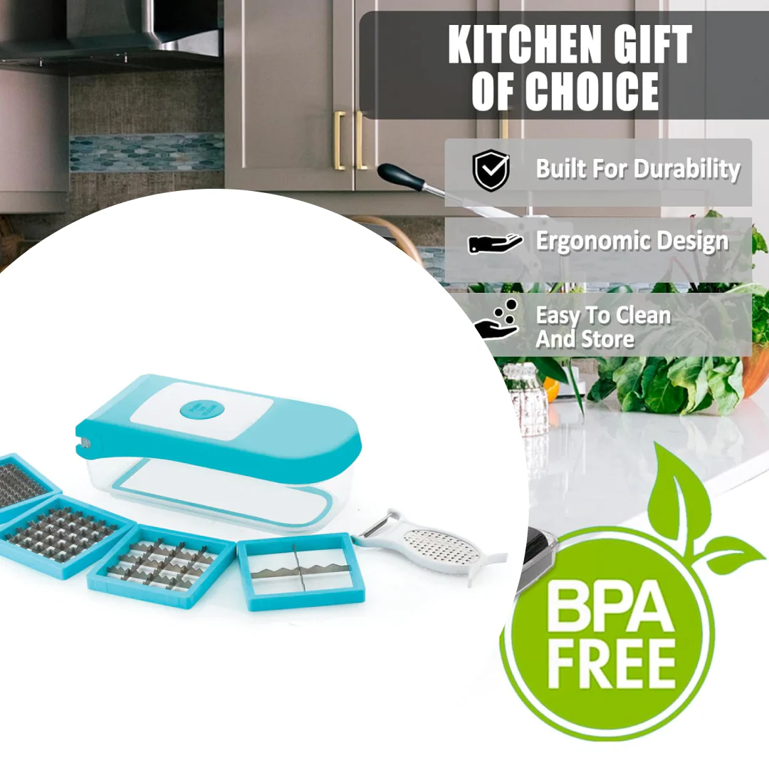 Ganesh 7 in 1 Plastic Vegetable Dicer, Blue - Image 2