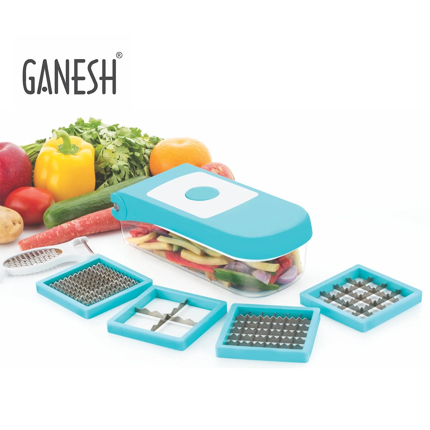 Ganesh 7 in 1 Plastic Vegetable Dicer, Blue - Image 7