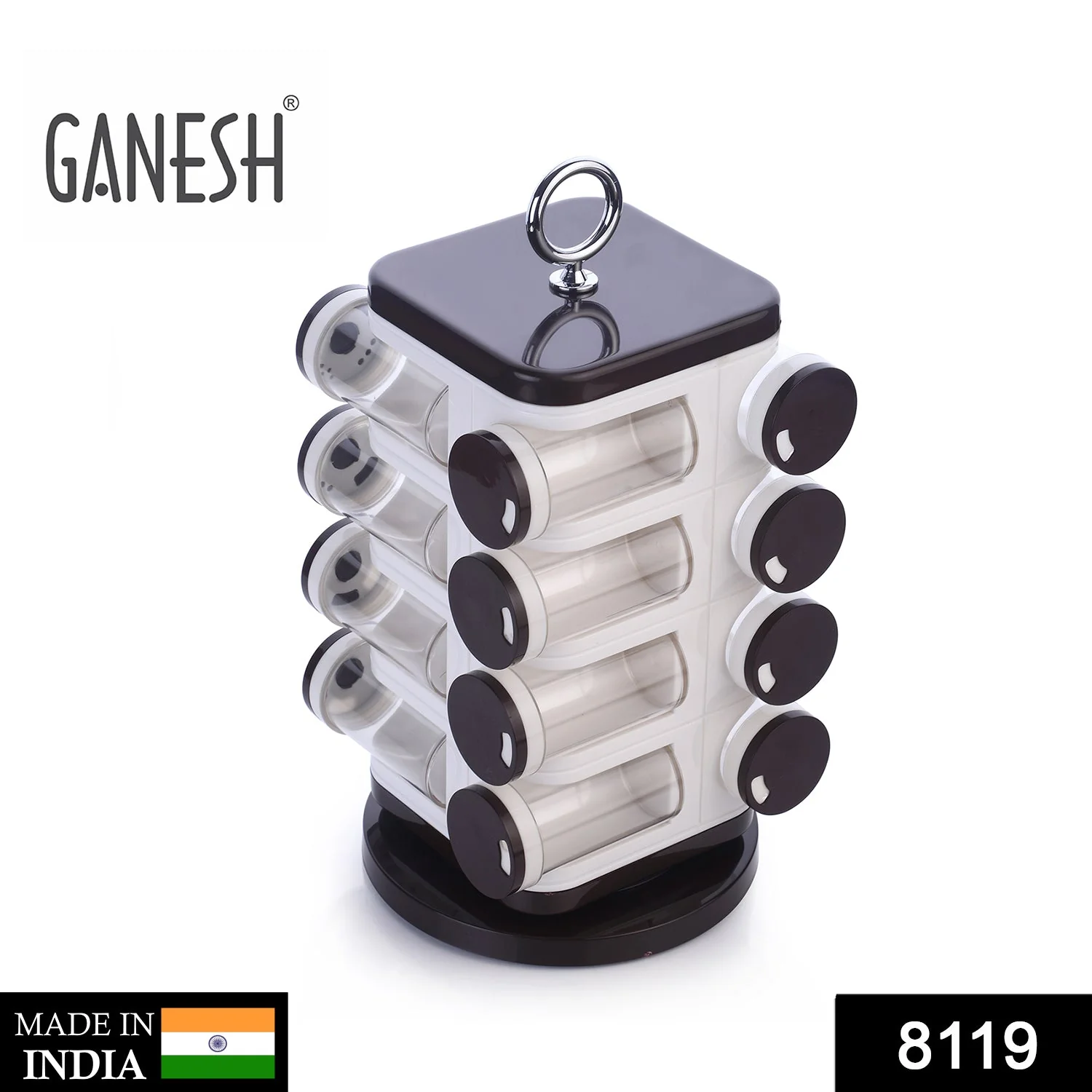 Ganesh Multipurpose Revolving Spice Rack With 16 Pcs Dispenser each 100 ml Plastic - Image 2