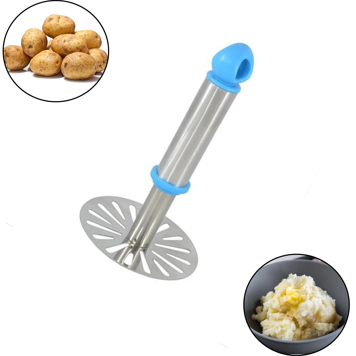 Ganesh Potato / Pav Bhaji Masher with Plastic Handle, Silver & Plastic - Image 3