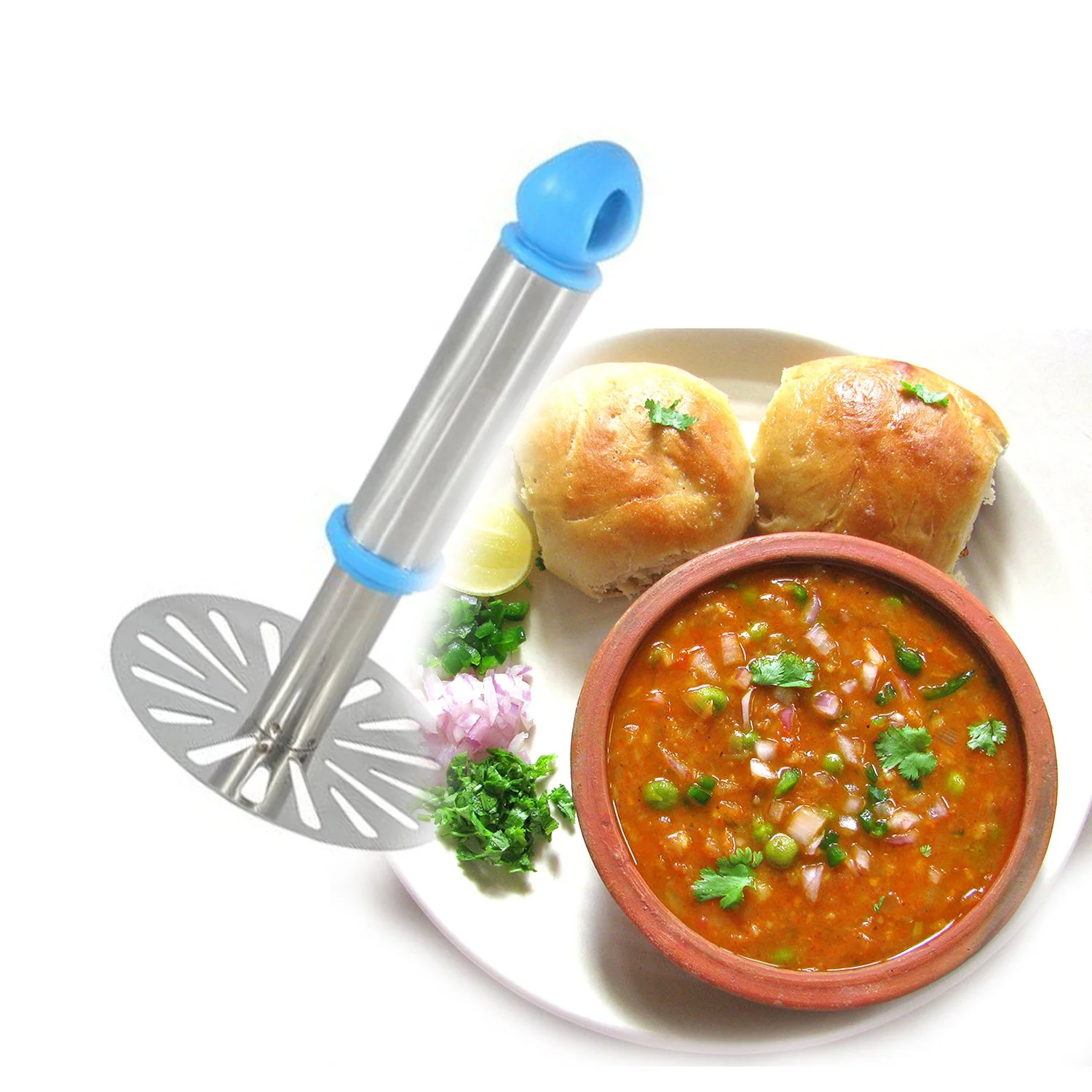 Ganesh Potato / Pav Bhaji Masher with Plastic Handle, Silver & Plastic - Image 7