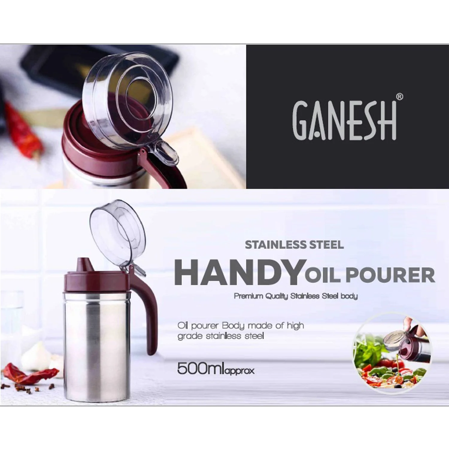 Oil Dispenser Stainless Steel with small nozzle 500ML Oil Container. - Image 5