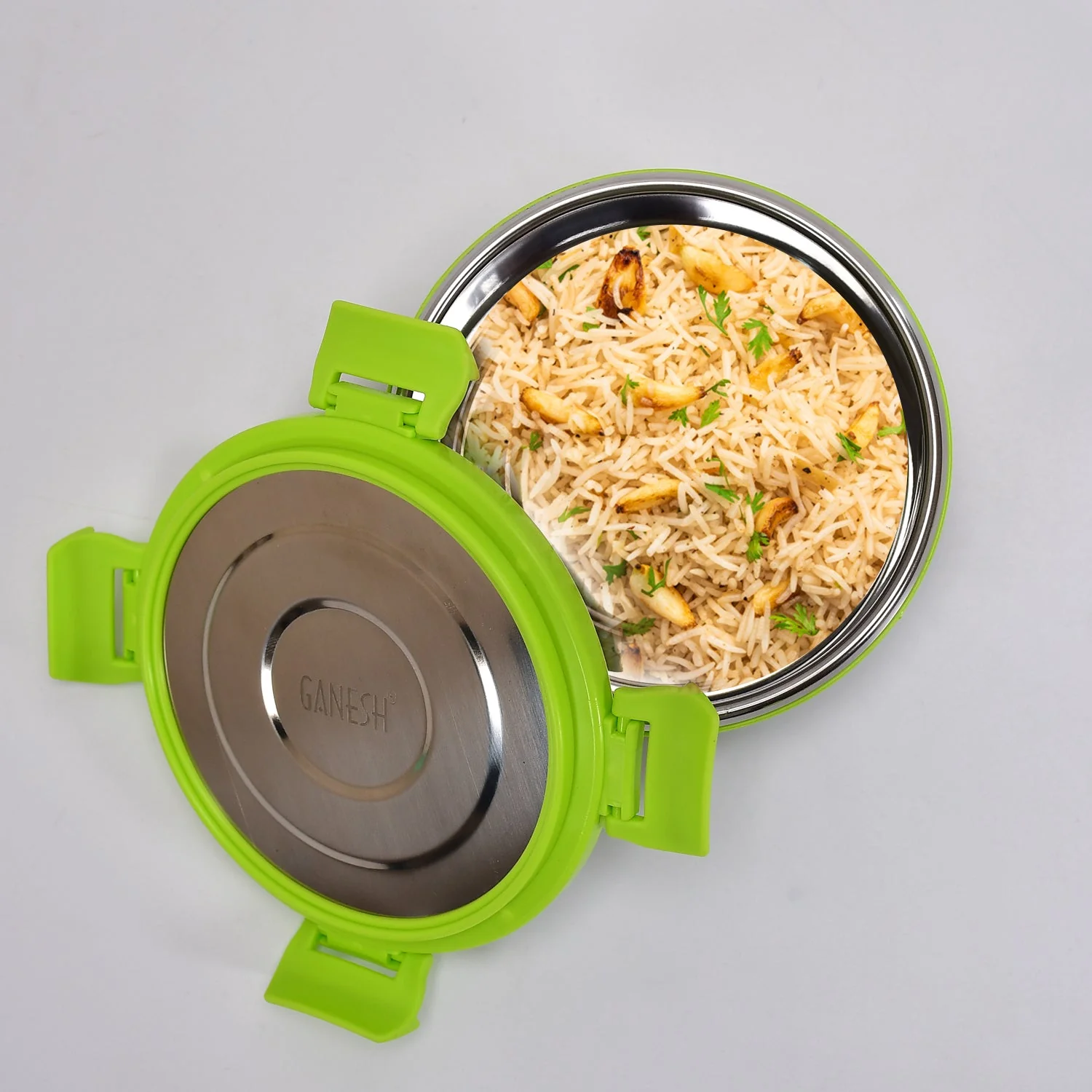 Ganesh Solo round 400 Stainless Steel Leak proof airtight Lunch Pack for Office use - Image 7