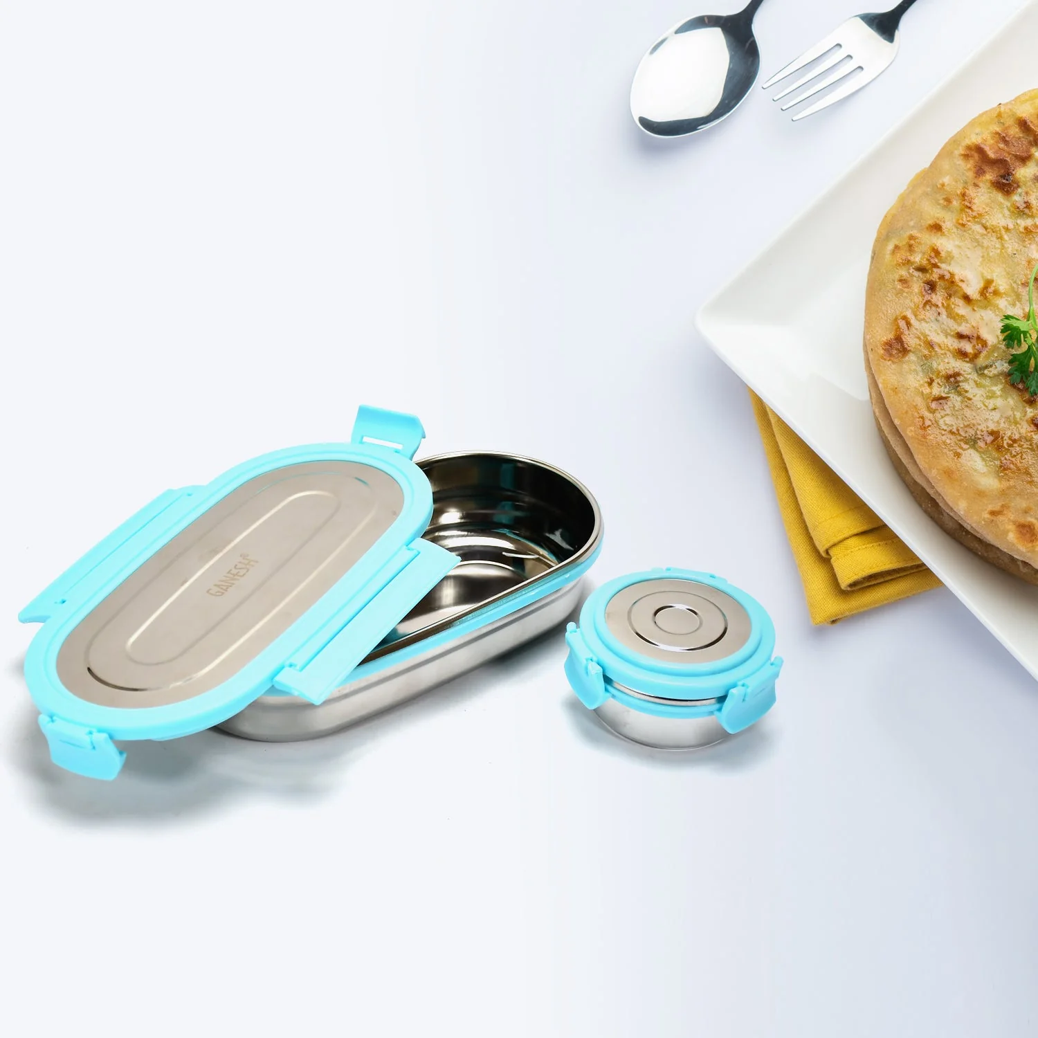 Ganesh Stainless Steel Lunch Box & Container Set of 2 - Image 3
