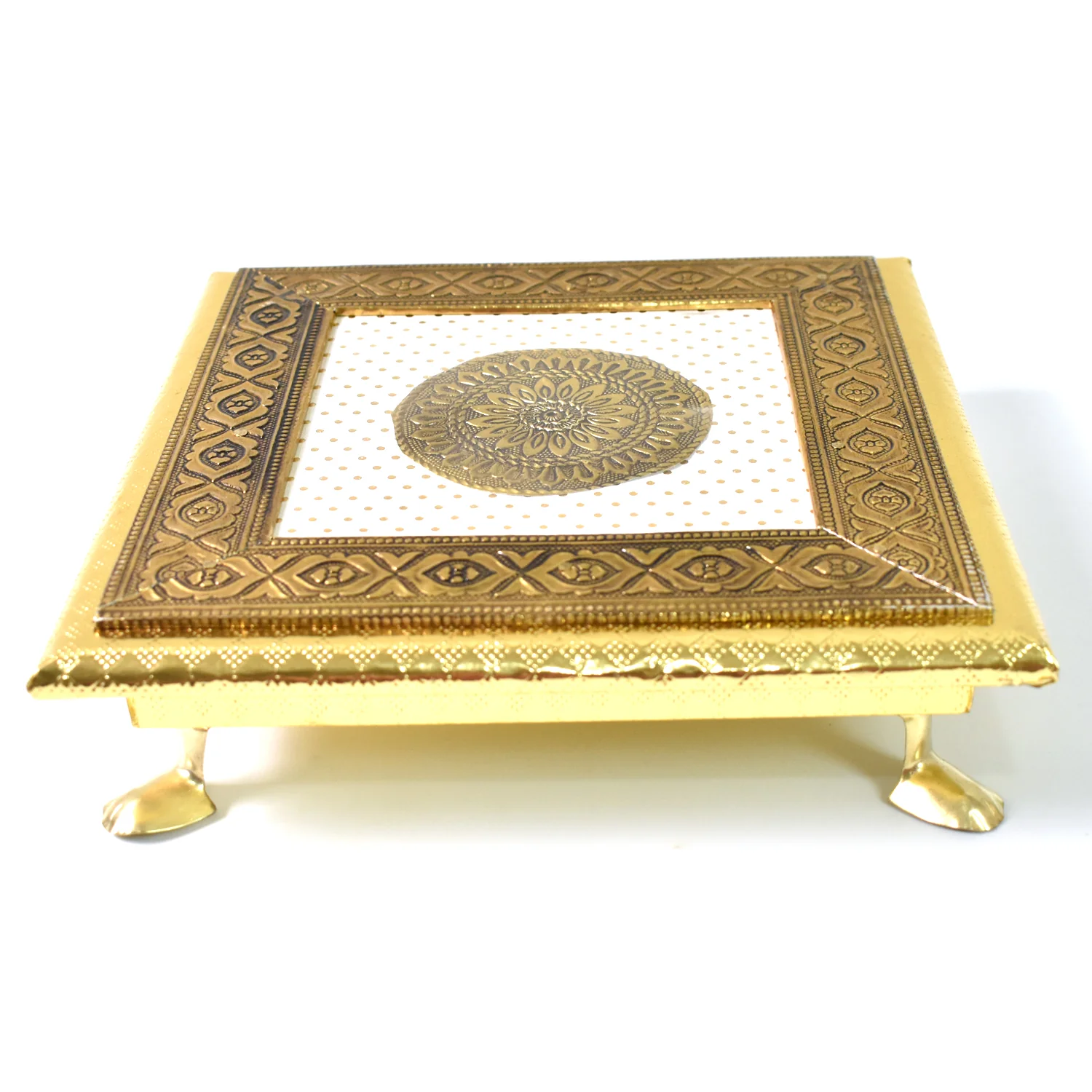 Golden - Square Pooja Chowki Patla / Bajot (20×20 CM / 1 Pc) - Image 5