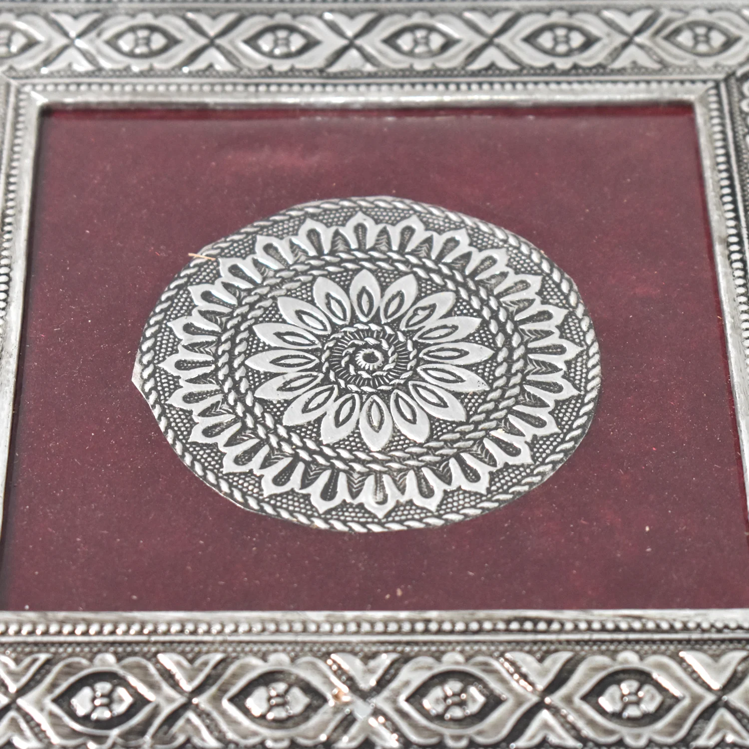 Silver - Square Pooja Chowki Patla / Bajot (20×20 CM / 1 Pc) - Image 3