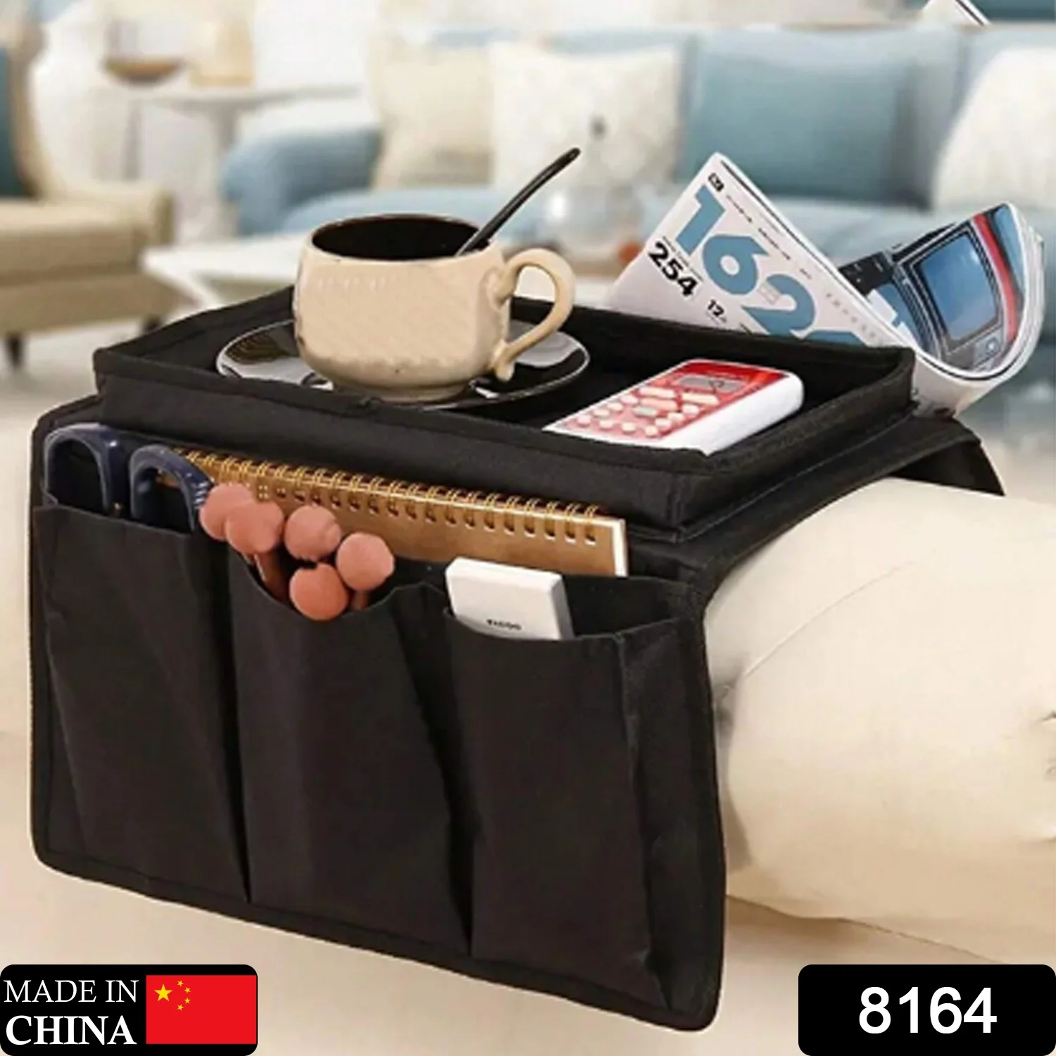 Sofa Arm Rest Hanging Storage Bag for Magazines & Books (Black) - Image 2