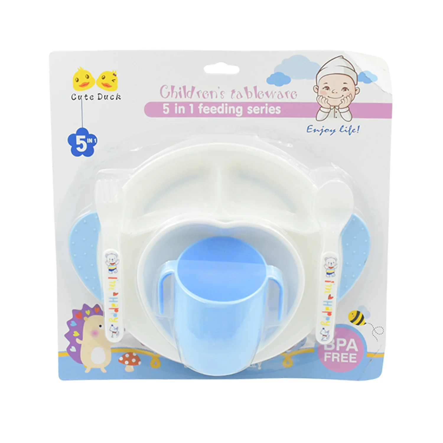 5in1 Baby Feeding Set for Kids and Toddlers,Children Children Dinnerware Set - Feeding Set for Kids, Cartoon Design Plate, Cup, Spoon, Fork  Tableware Cutlery for Kids Microwave (5 Pcs Set) - Image 4