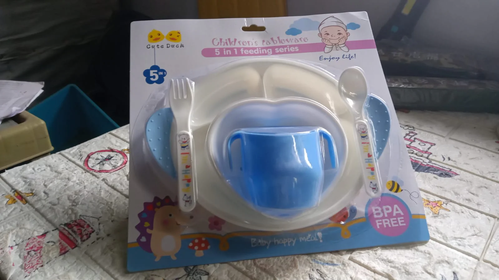 5in1 Baby Feeding Set for Kids and Toddlers,Children Children Dinnerware Set - Feeding Set for Kids, Cartoon Design Plate, Cup, Spoon, Fork  Tableware Cutlery for Kids Microwave (5 Pcs Set) - Image 7