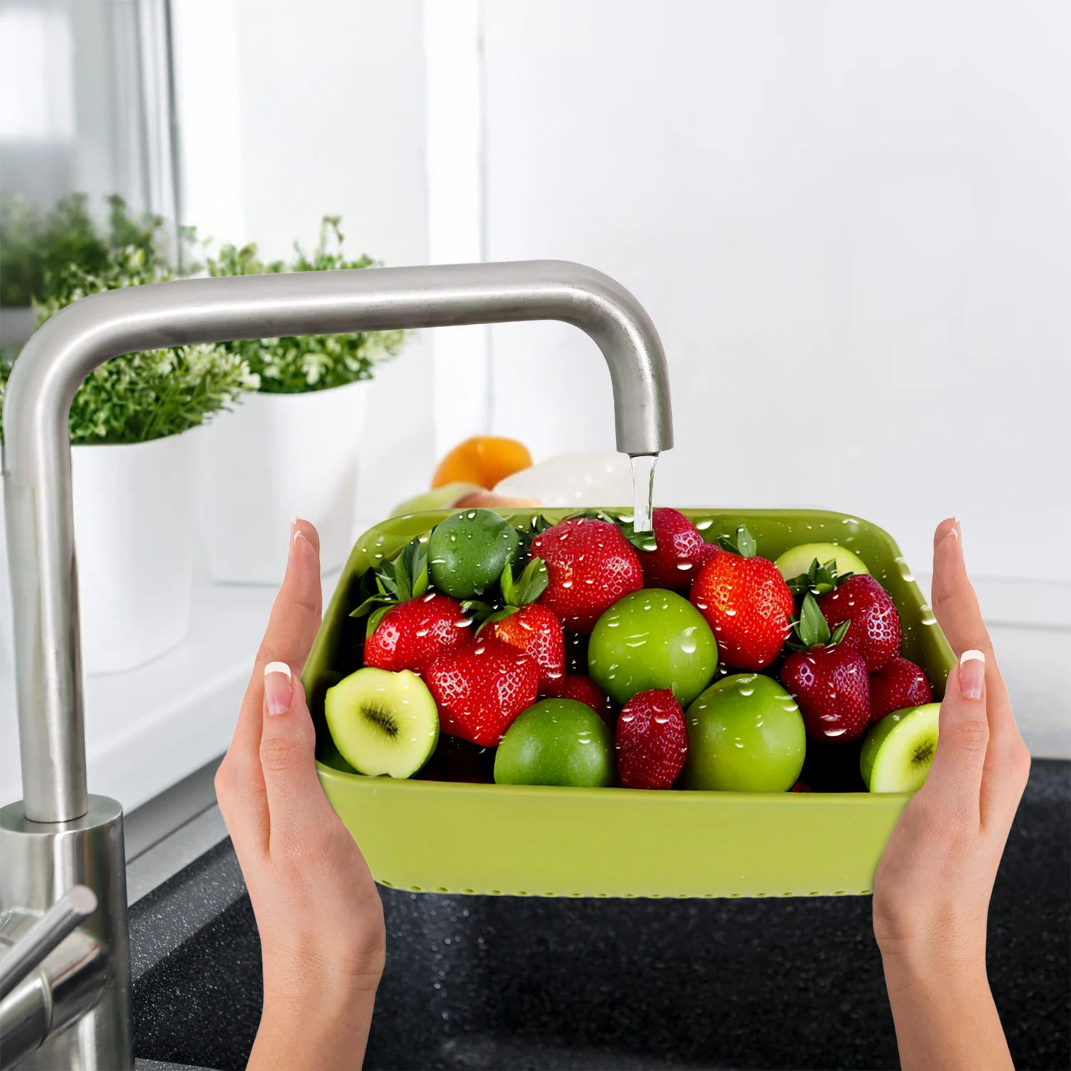 Multipurpose Small Plastic Kitchen Basket, Vegetables and Fruits Washing, (20x17 Cm) - Image 3
