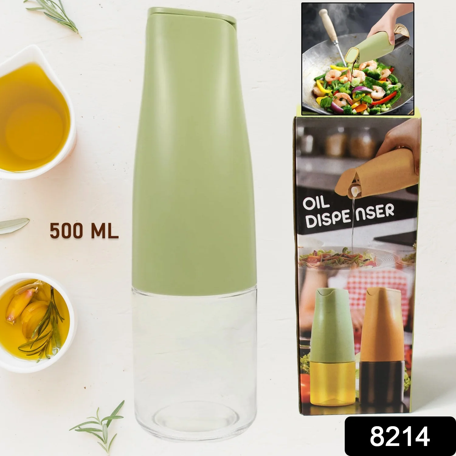Oil Dispenser, 500ml Cooking Oil Dispensing Cruets with Automatic Open Lid, (500 ML) - Image 2