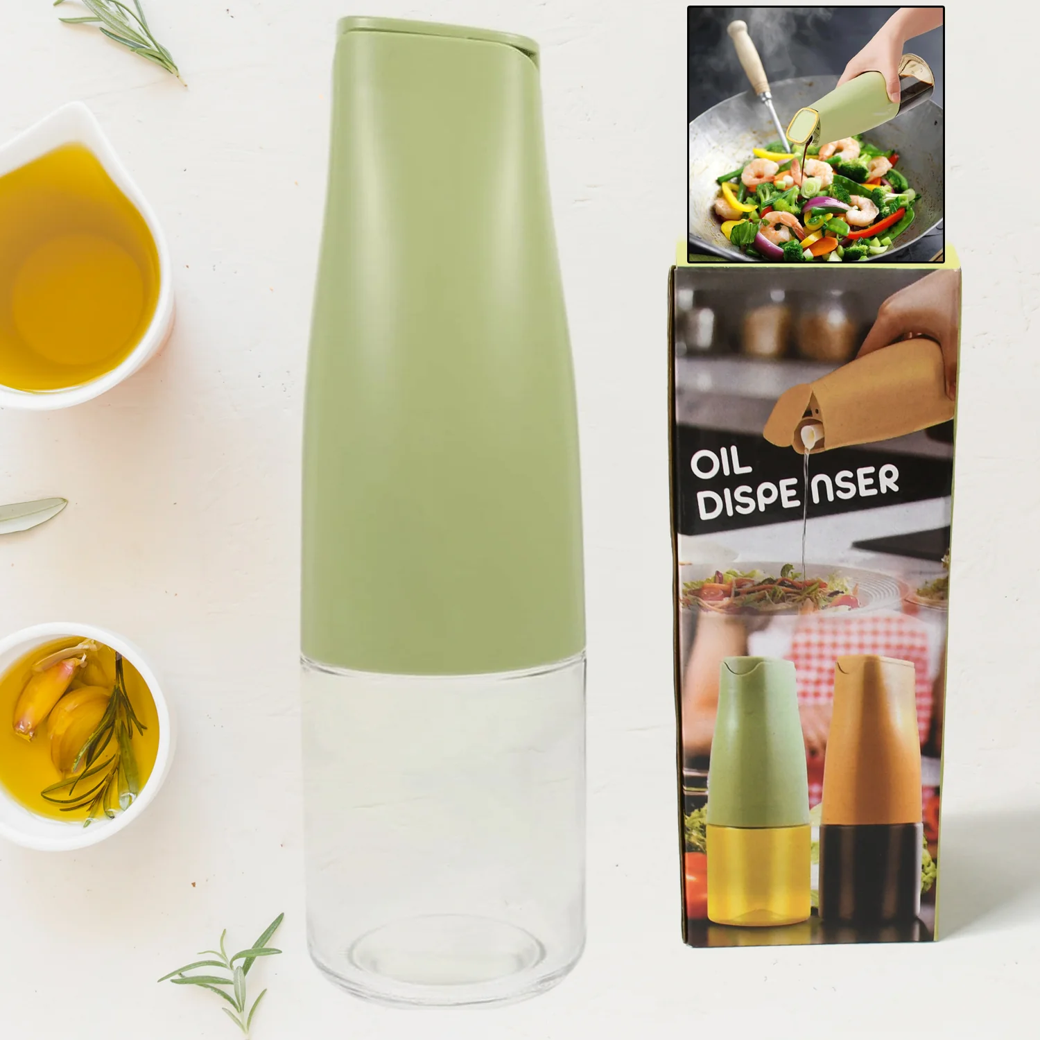 Oil Dispenser, 500ml Cooking Oil Dispensing Cruets with Automatic Open Lid, (500 ML) - Image 3