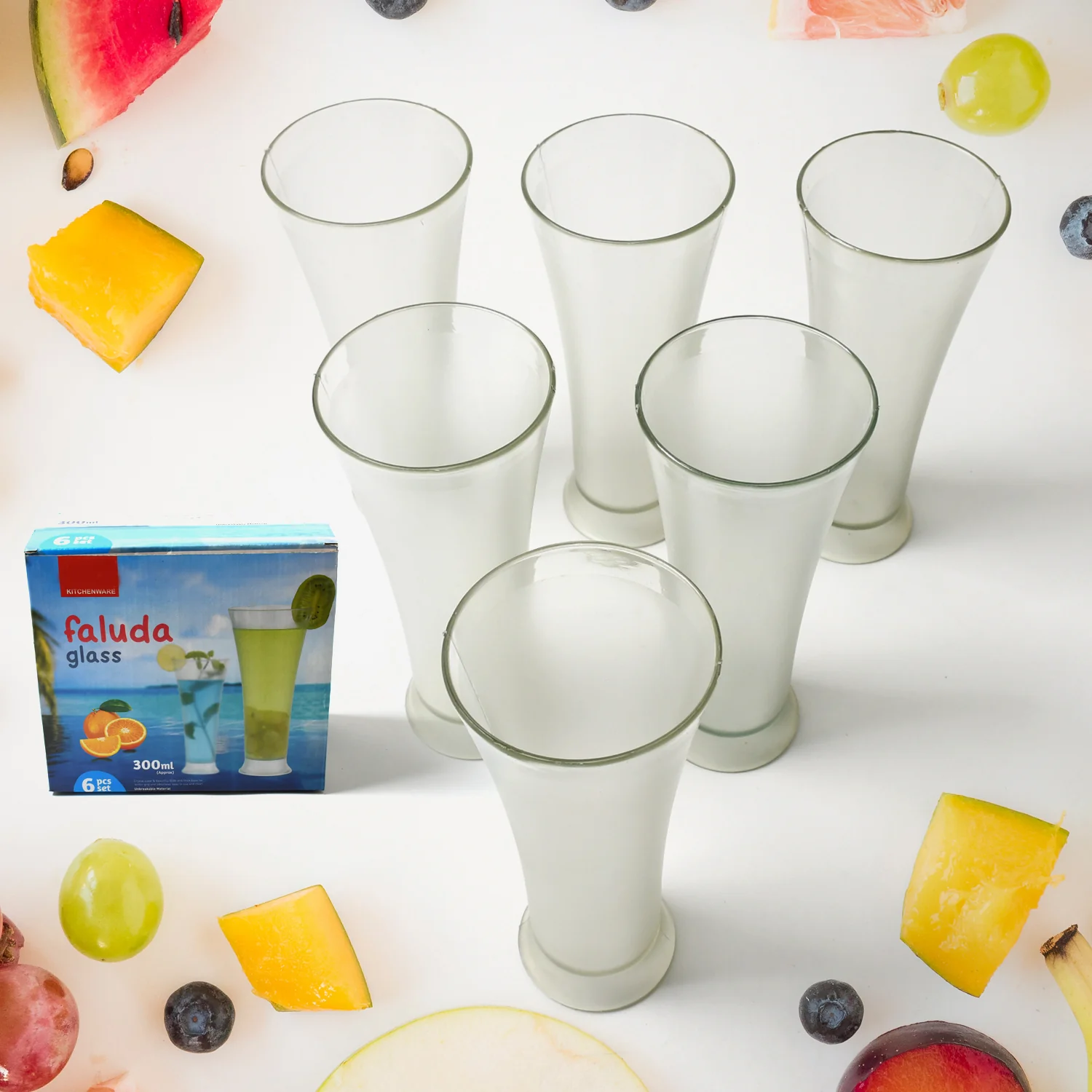 High Quality Faluda, ice cream, Juicer and Water Glasses Set of 6 Transparent, Drinking Water Glasses Stylish Glasses for Faluda, Water, Juice, Glass Set of 6 Pcs (Plastic 300 ML Approx) - Image 3