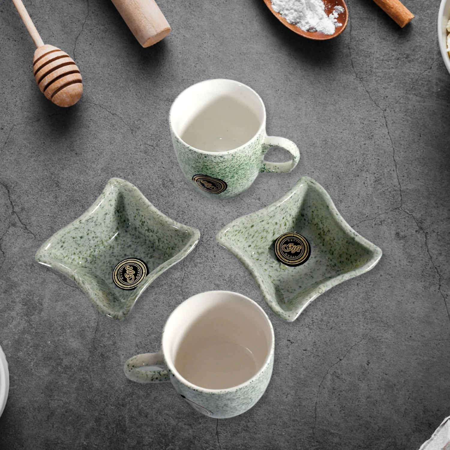 Ceramic Tea / cups / Mug Set Including Snacks (4 Pcs set) - Image 2