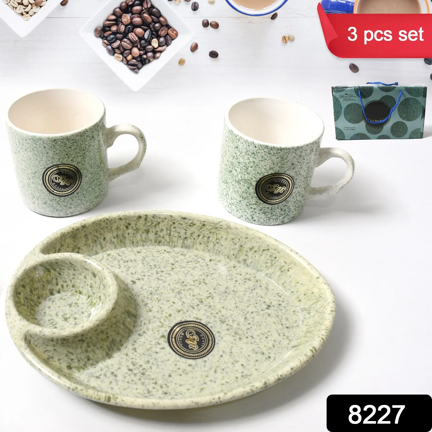 Ceramic Tea/Coffee Cup Set - Alpino 3-Piece 2-Compartment Serving Platter (BPA-Free) - Image 2