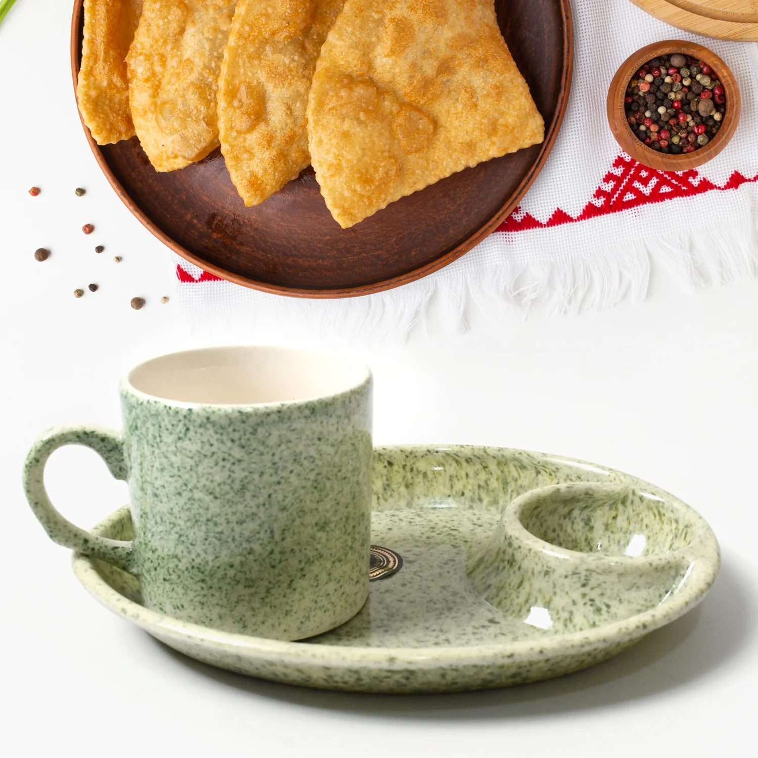 Ceramic Tea/Coffee Cup Set - Alpino 3-Piece 2-Compartment Serving Platter (BPA-Free) - Image 7