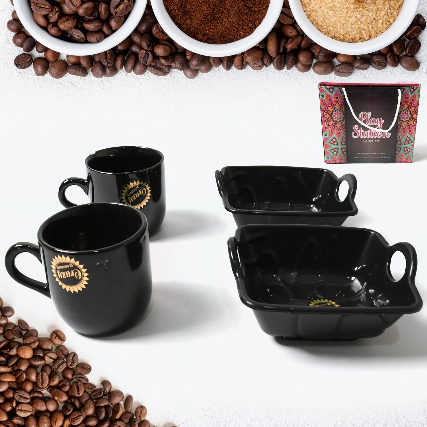 Play Station Ceramic Tea / cups / Mug Set With Handle Serving Bowl Milk Cup, Coffee Cup, Tea Cup, Breakfast Cup, Drinking Mug or Outdoor for Household, Gift for Birthday, Wedding Party (4 Pcs set) - Image 3