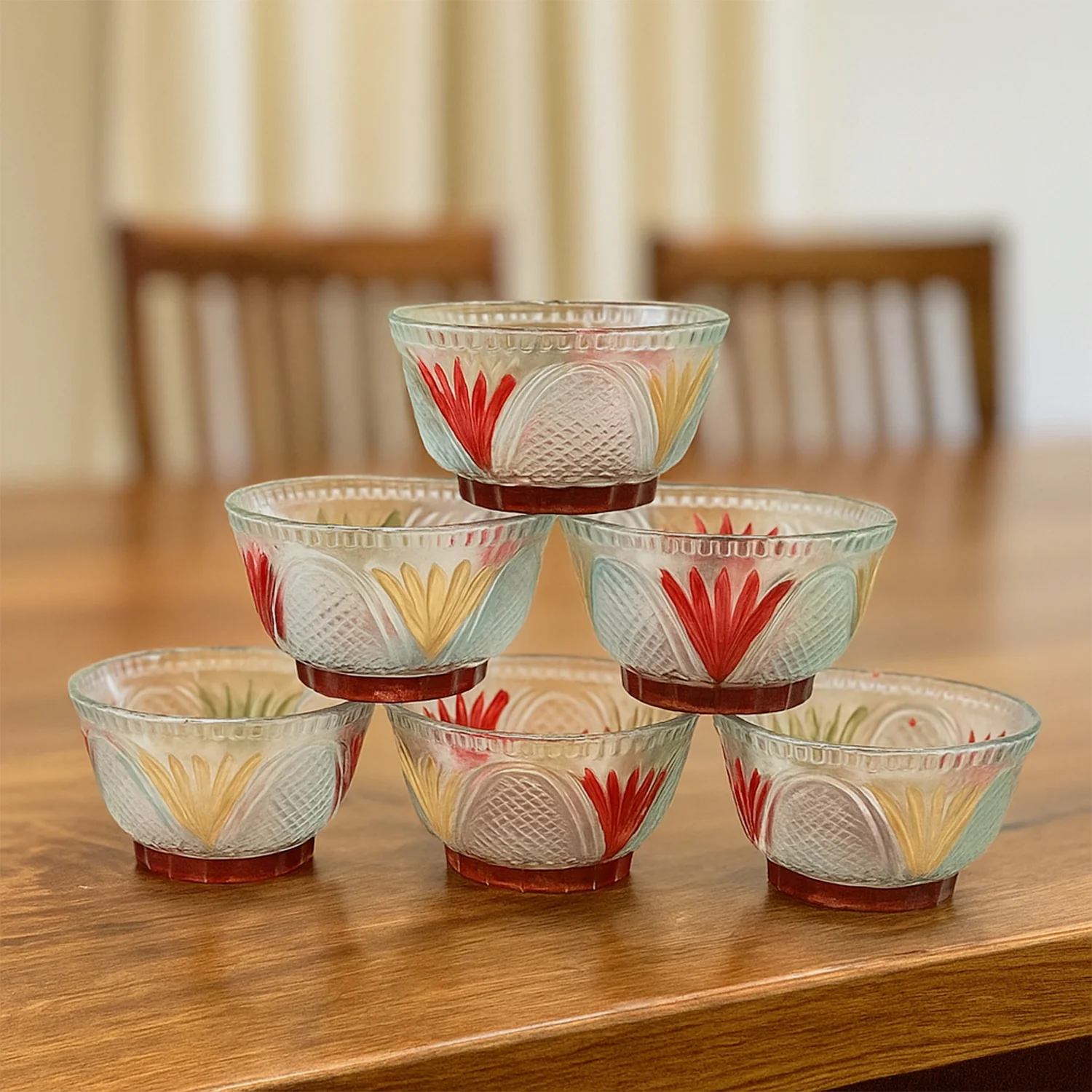 Rose glass Multipurpose Pudding / Dessert / Ice Cream Bowl Set for Home use, Home & Kitchen Serving Bowl for Sundae, Sweets, Snacks, Fruit, Pudding, Nuts or Dip, Serving Bowls 6 Medium & 1 Big Bowl (Set of 7 pc) - Image 4